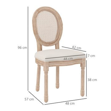 HOMCOM Esszimmerstuhl 2er-Set Küchenstuhl mit Rückenlehne, Polsterstuhl mit Leinenoptik (Essstuhl, 2 St), für Küche, Wohnzimmer, Cremeweiß