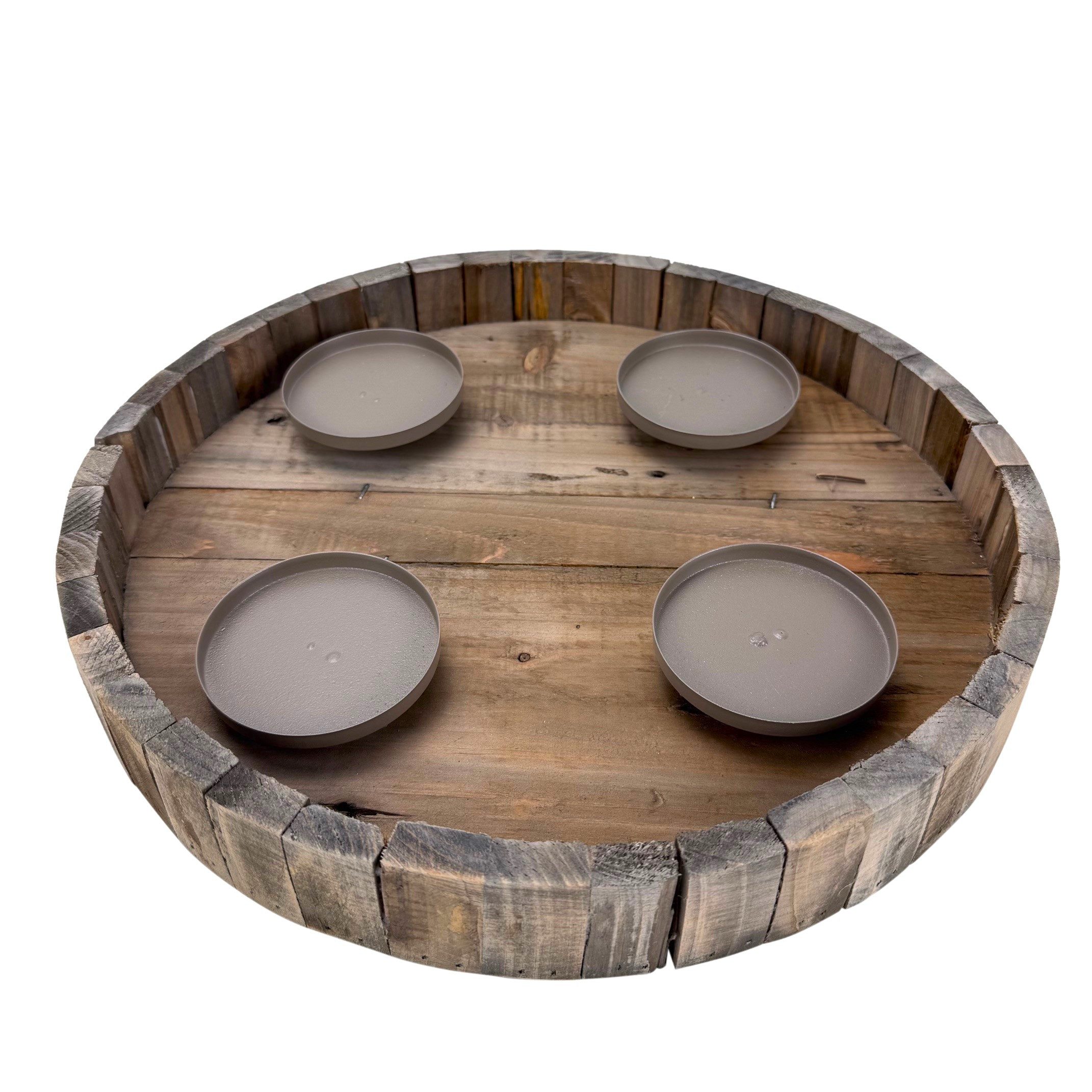 Online-Fuchs Adventskranz rund aus Holz mit schwarzen Kerzenständern aus Metall - Weihnachtsdeko, natürliche Optik - geeignet für Stumpenkerzen bis 8 cm Ø – Bild 2 von 5
