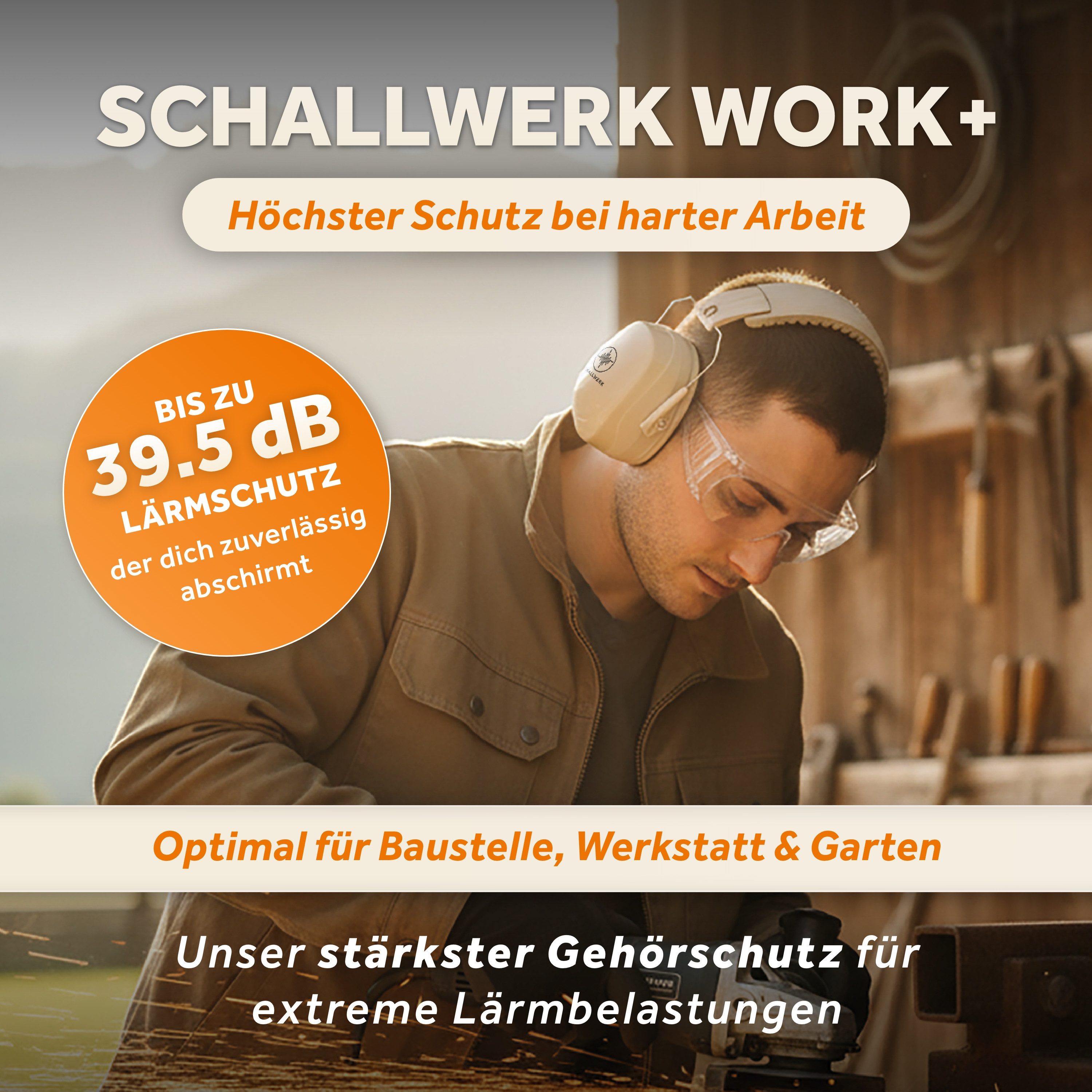 Schallwerk Kapselgehörschutz Arbeitsgehörschutz Work+ größenverstellbar bequemer Sitz, Baustelle, Gartenarbeit, Heimwerken