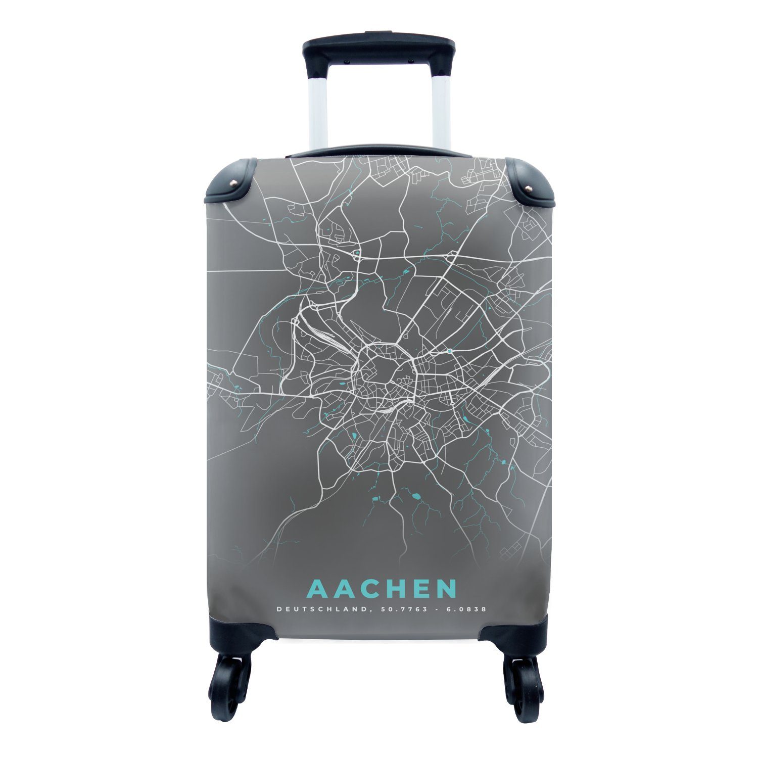 MuchoWow Handgepäckkoffer Stadtplan - Aachen - Deutschland - Karte, 4 Rollen, Reisetasche mit rollen, Handgepäck für Ferien, Trolley, Reisekoffer