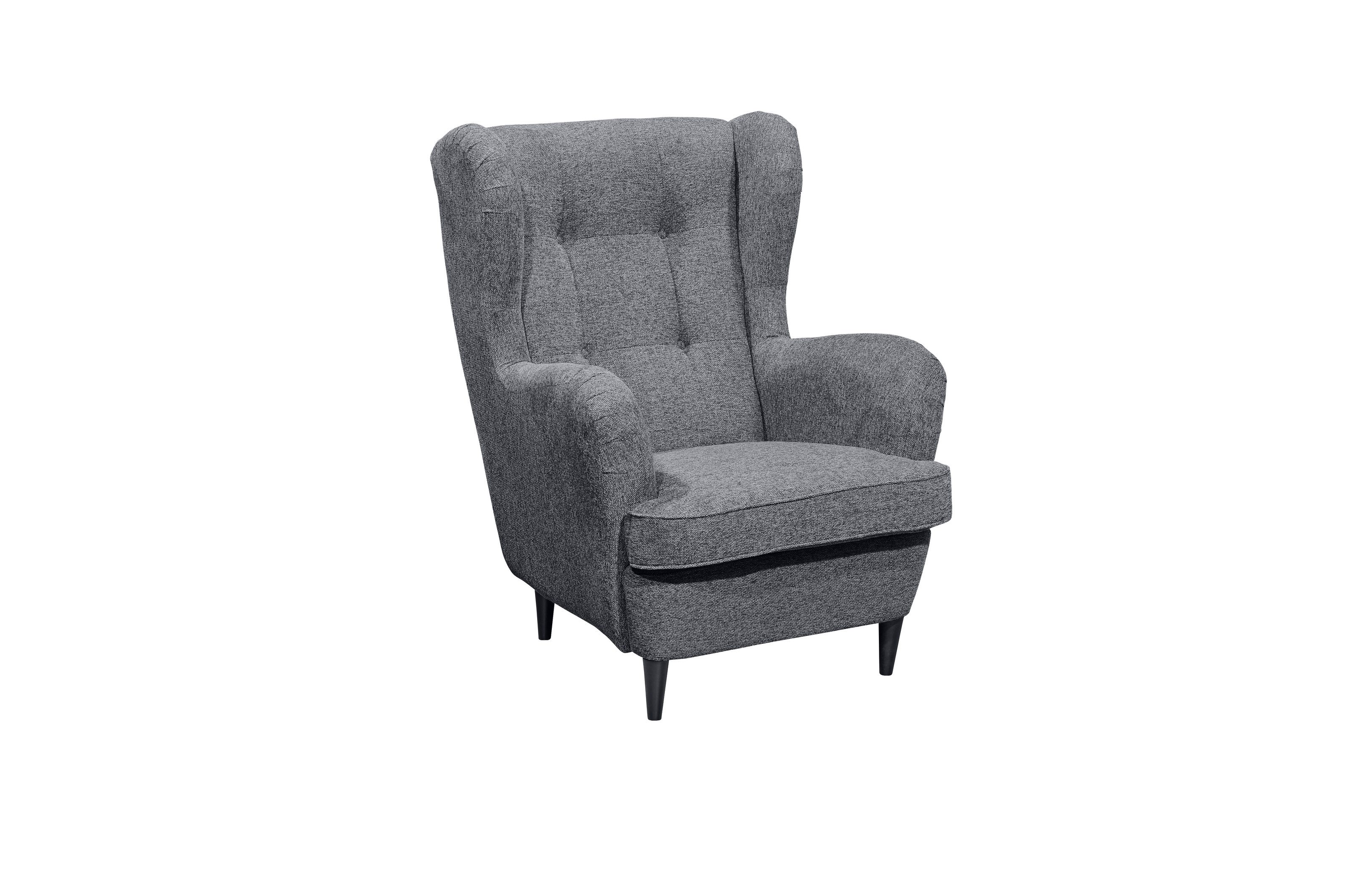 freiraum Ohrensessel OSKAR, Massivholzfüße, Nosagfederkern, Bezug anthrazit - 78x102x98 (BxHxT)