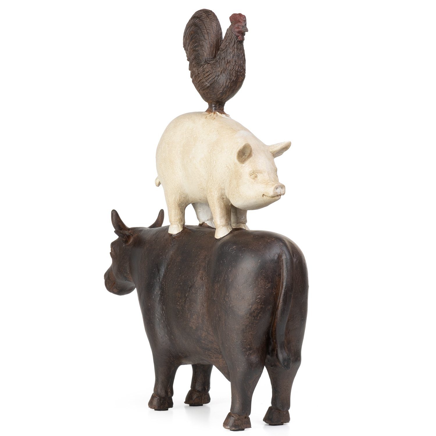 Moritz Dekofigur Deko-Figur Kuh Polyresin, Figuren stehen Dekoelement Polyresin aus Hahn und Dekofigur Dekoration Schwein aufeinander aus