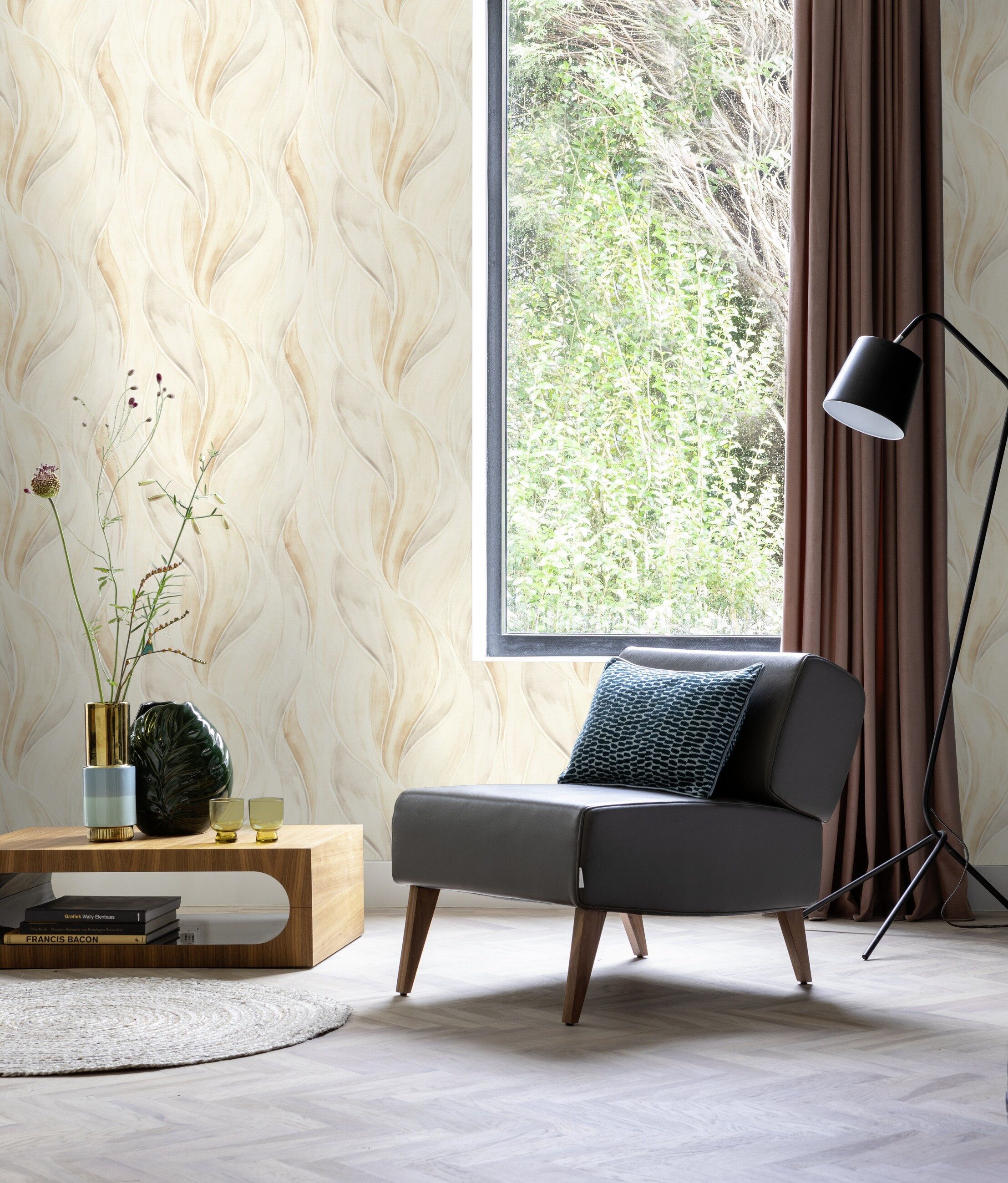 Rasch Vliestapete Liverna 416527 - mit geschwungenen Blättern, strukturiert, botanisch, matt, natürlich, gemustert, (1 St), Blätter