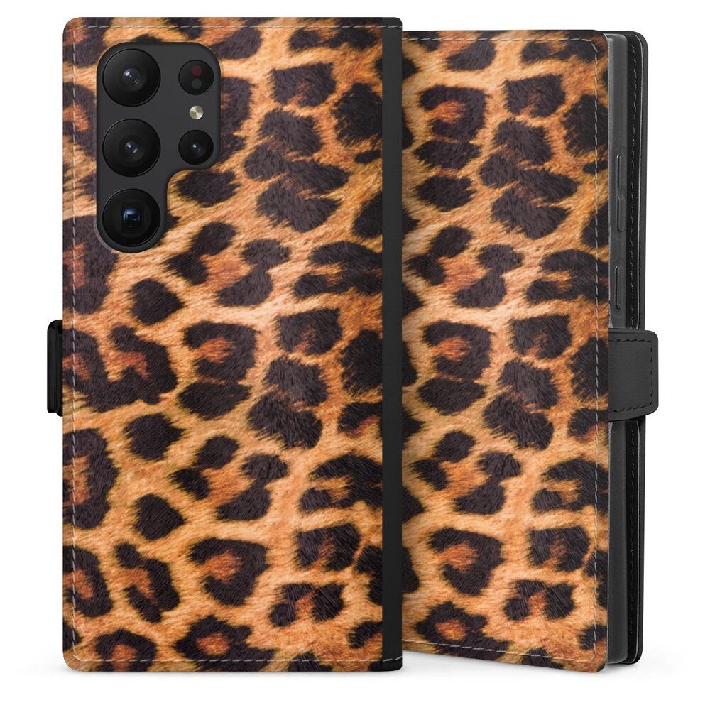 DeinDesign Handyhülle Leopard Fell Animalprint Leo Print, Samsung Galaxy S23 Ultra Hülle Handy Flip Case Wallet Cover