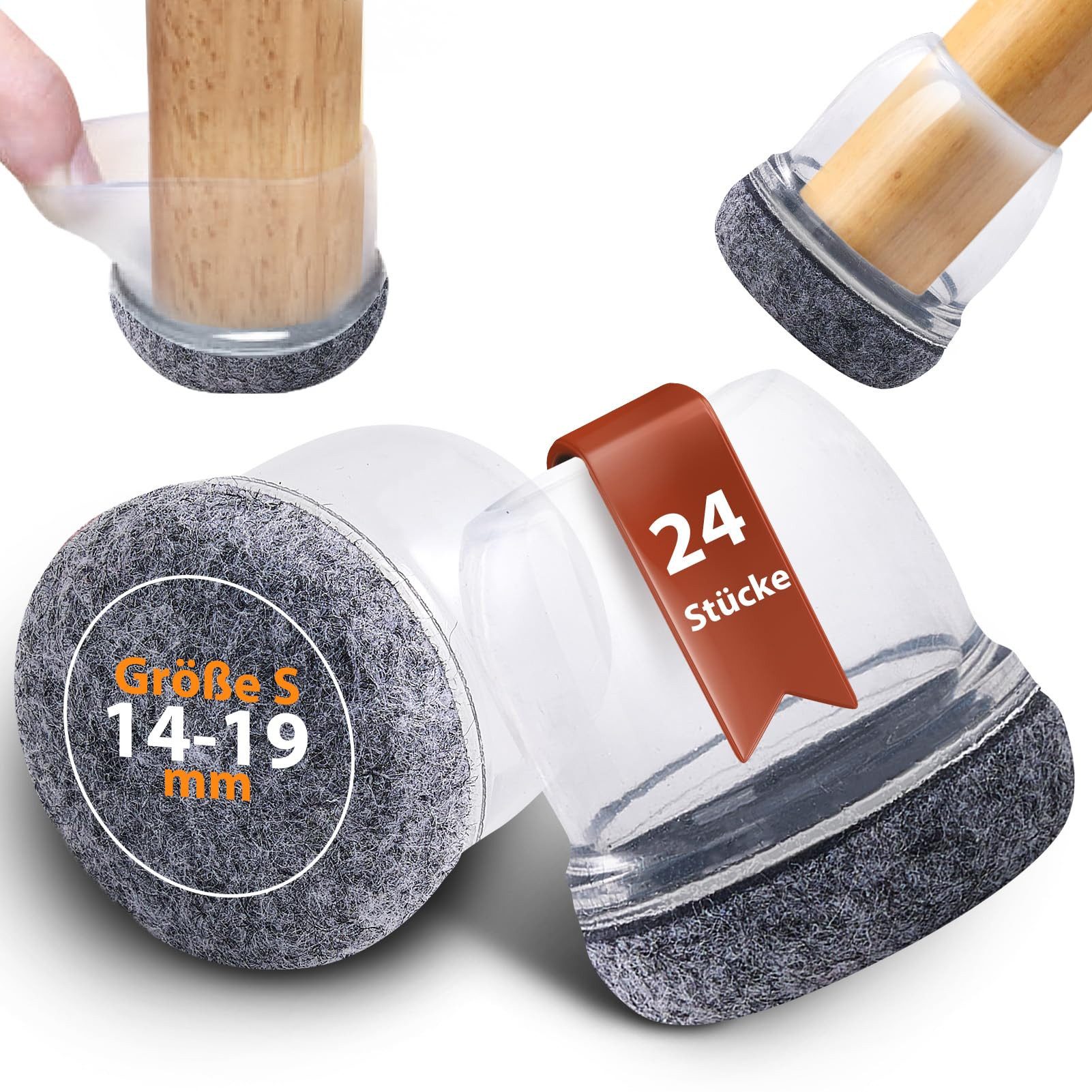 kowdom Möbelfuß 24 Stuhlbeinkappen Silikon Filzgleiter 19-25/14-19mm rutschfest, (Set, 24-teiliges Set), Verstellbarer Durchmesser, waschbar, 360° Filzschutz, rutschfest