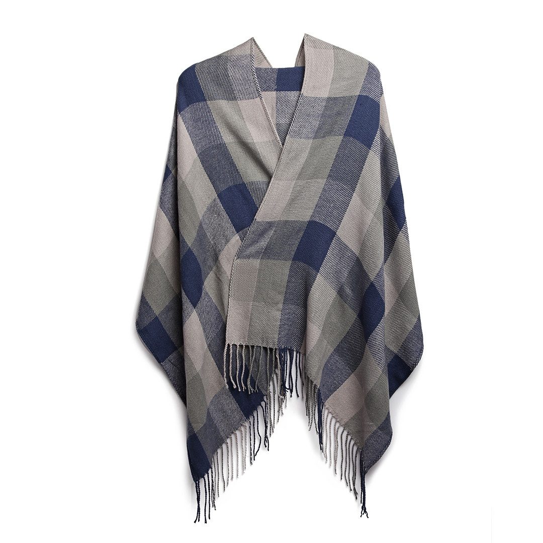 Modeschal, Übergroßer Winter-Schal, Weicher Karo/Tartan-Dekostoff mit Fransen