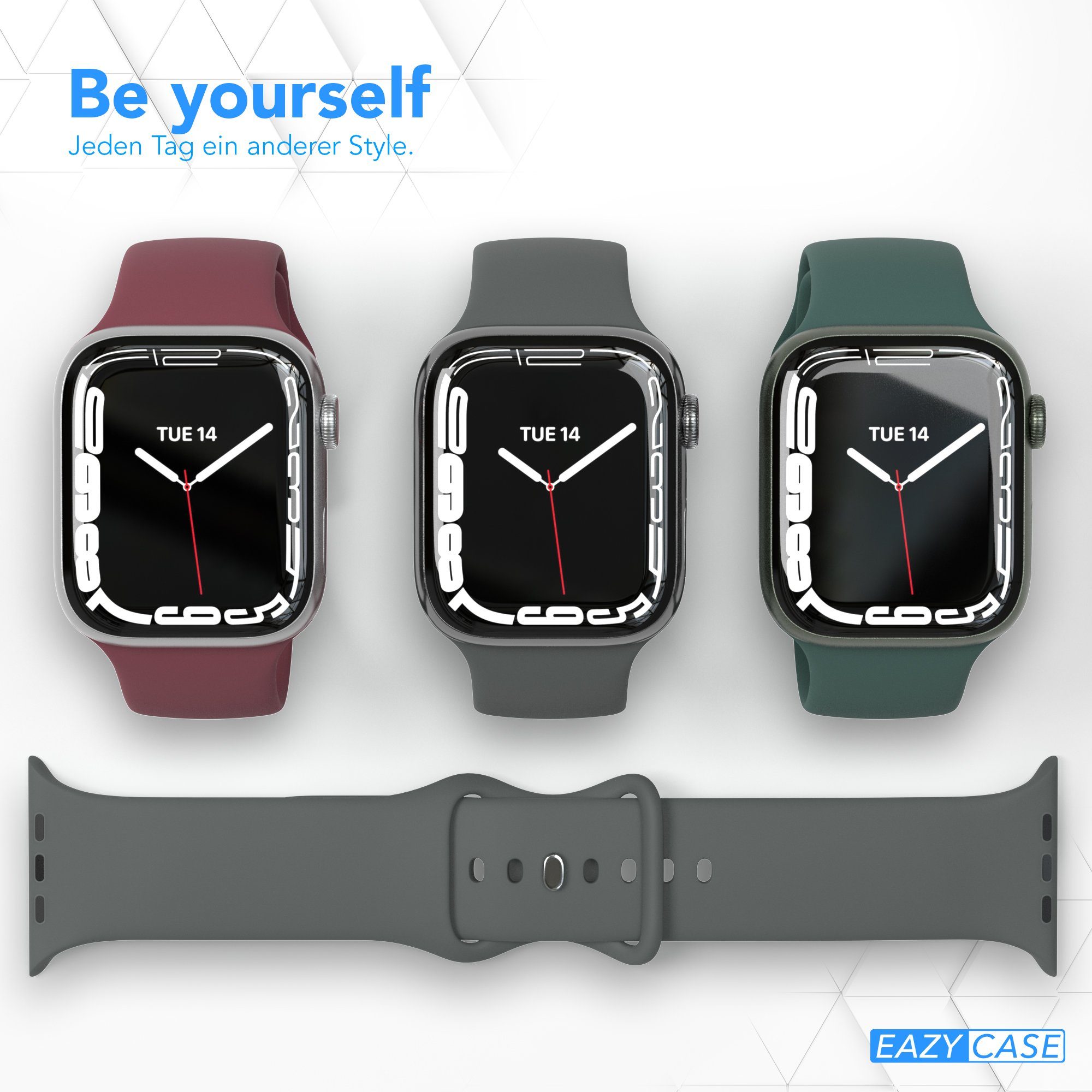 EAZY CASE Smartwatch-Armband Silikon Armband iWatch 11 10 9 8 7 6 5 4 3 2 SE Ultra, Flexibles Silikon Uhrenband Apple Watch 38-42 mm Grau Sport