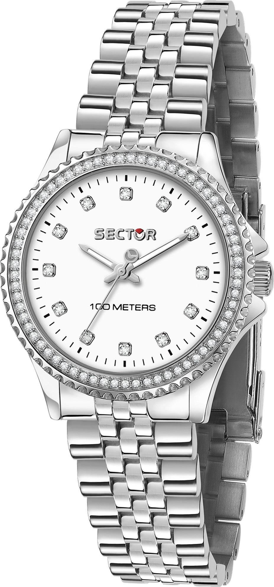 Sector Quarzuhr Sector Damen Armbanduhr Analog, (Analoguhr), Damen Armbanduhr rund, mittel (ca. 35mm), Edelstahlarmband silber, Fas