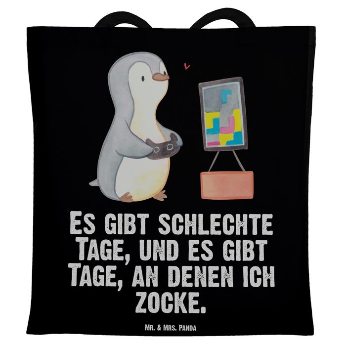 Mr. & Mrs. Panda Tragetasche Pinguin Zocken Tage - Schwarz - Geschenk Videospiele Beuteltasche (1-tlg)
