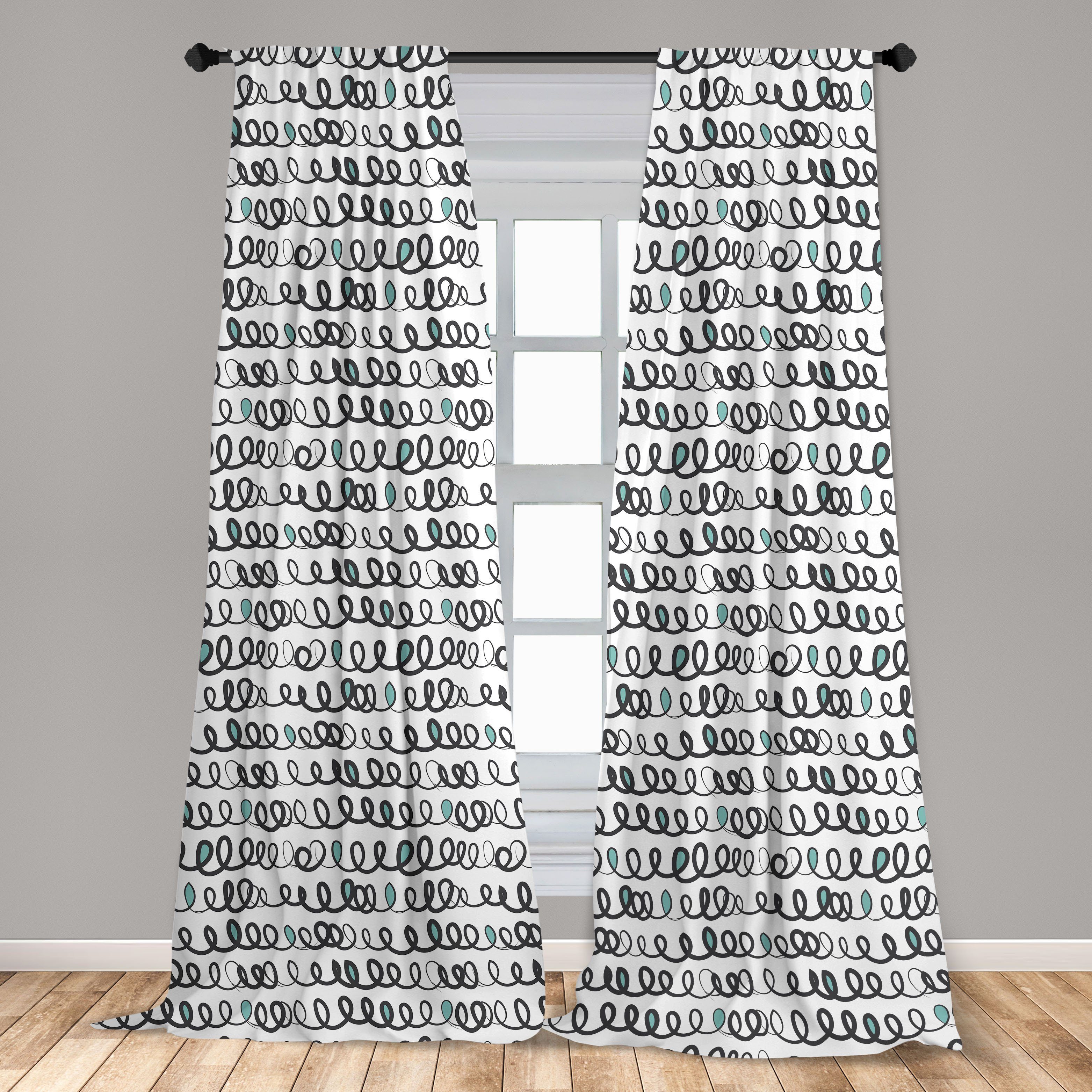 Gardine Vorhang für Curly Zufällige Gekritzel Schlafzimmer Abakuhaus, Stripes Microfaser, Wohnzimmer Dekor