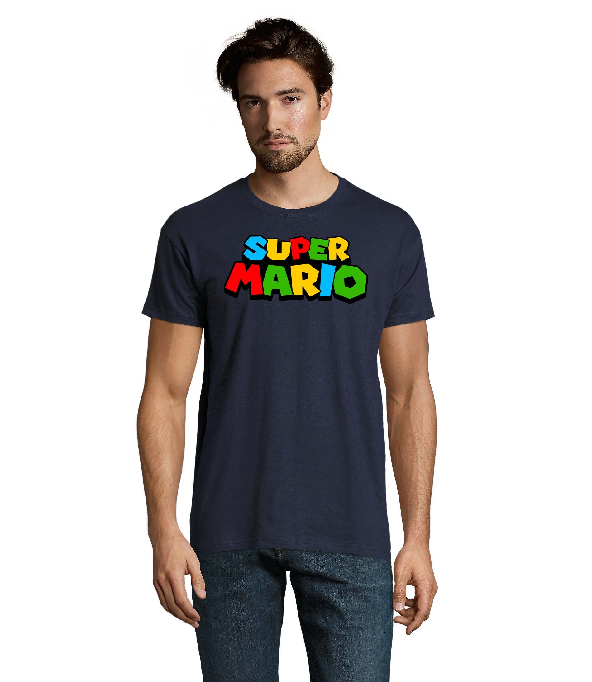 Mario Gaming T-Shirt Gamer Blondie Navyblau & Herren Brownie Super Nintendo Konsole