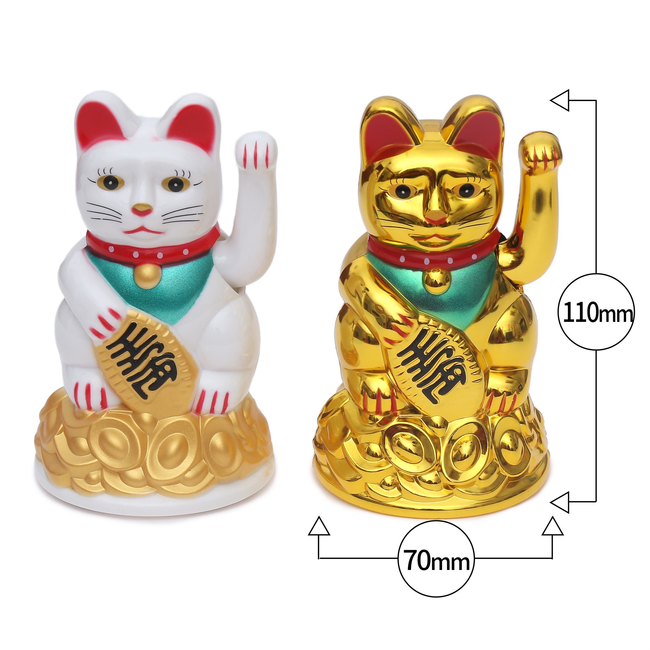 Flanacom Winkekatze Winkende Japanische Glückskatze - Glücksbringer (2-er Set), Gold und Weiß, batteriebetrieben