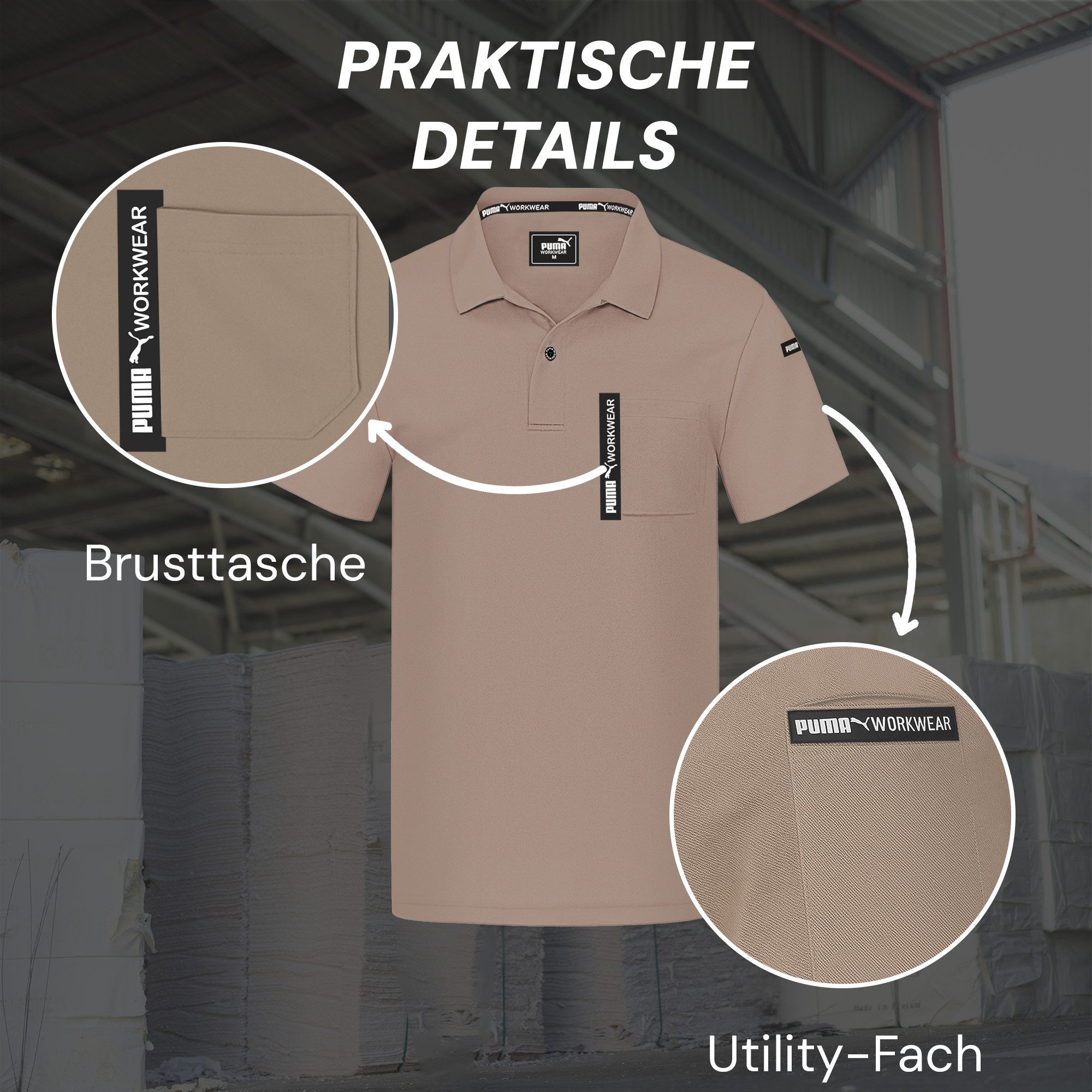 PUMA Workwear Poloshirt ADVANCED Herren Shirt mit Brusttasche und Utility Fach am Oberarm Strapazierfähiges und atmungsaktives Gewebe für Handwerk und Logistik