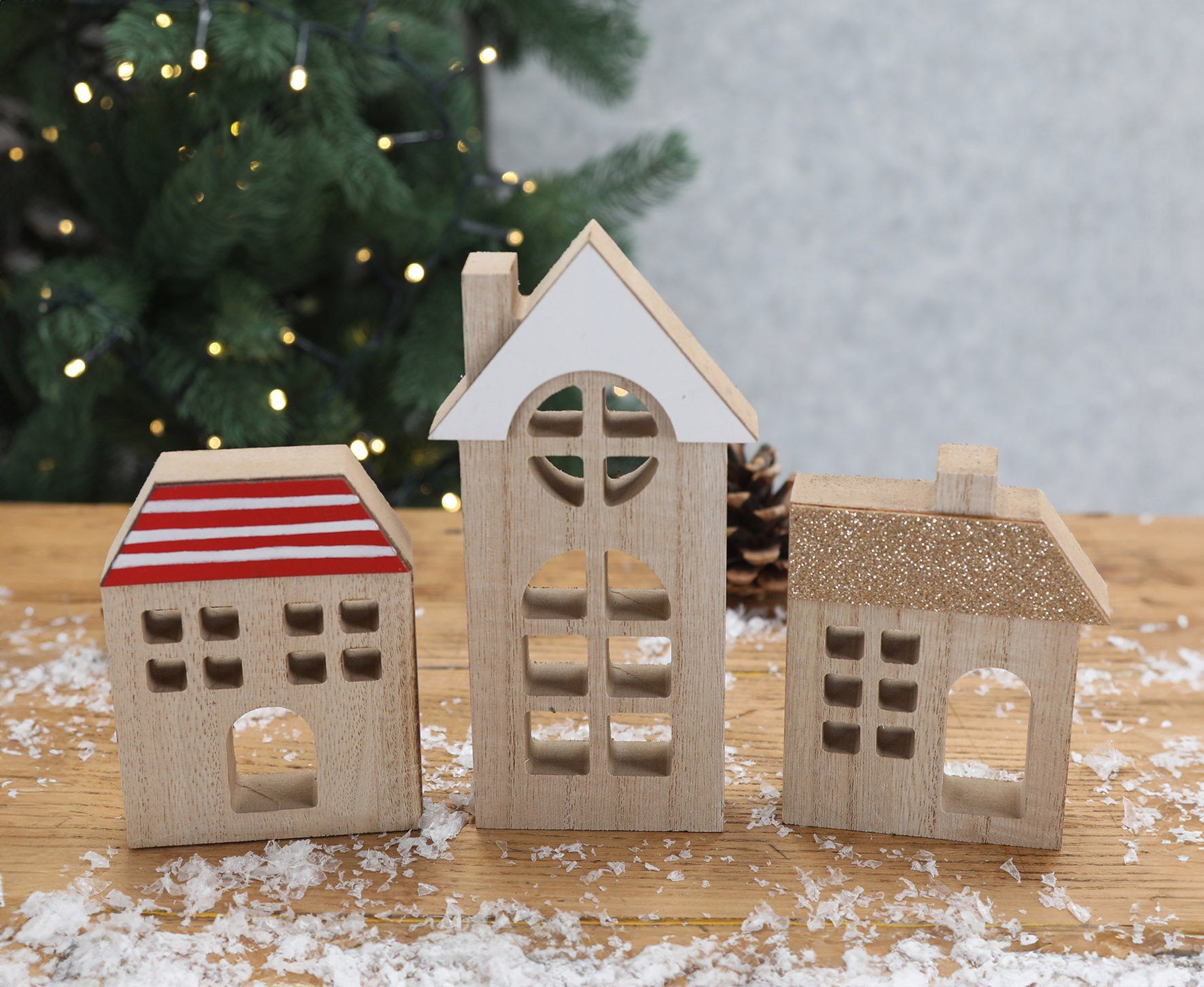 Weihnachts Spetebo zum dekorieren Häuschen St), Holz Dekoobjekt (3 Set - Set 3er Dorf Deko natur