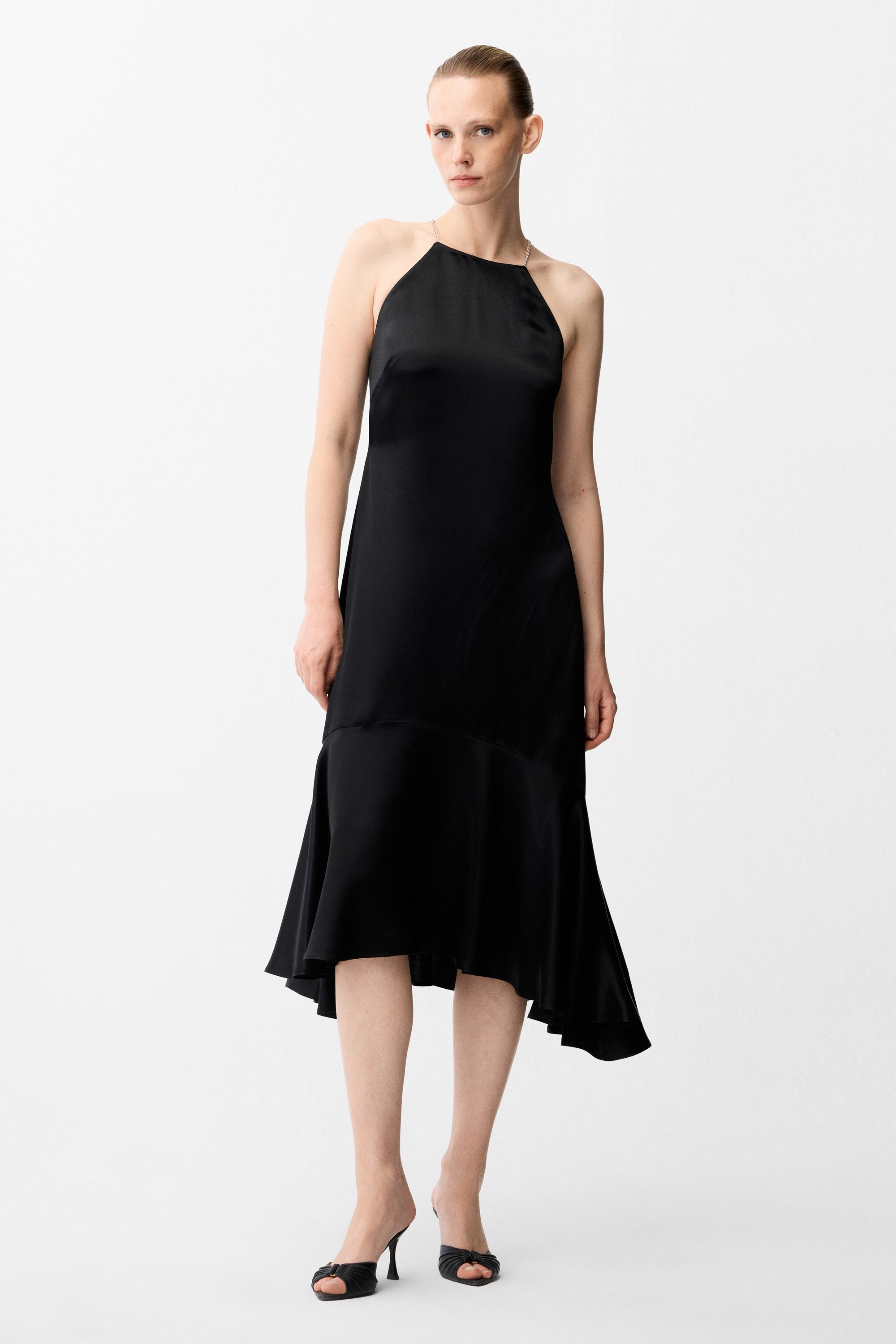adL Cocktailkleid Ärmelloses Satin-Kleid mit Volants