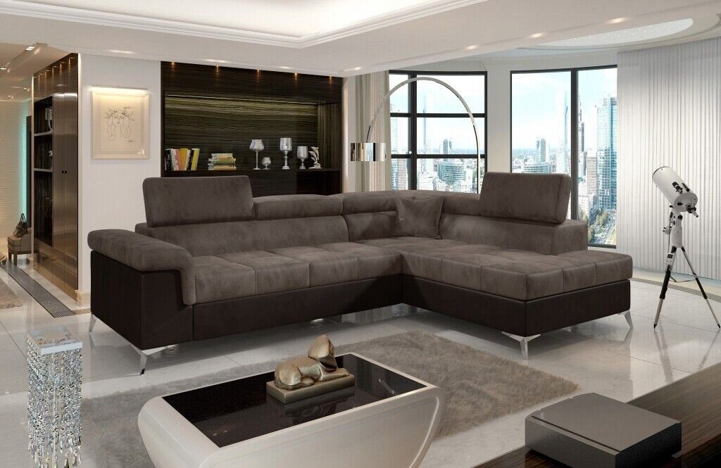 JVmoebel Ecksofa, Ecksofa L-Form Sofa Couch Design Polster Schlafsofa Textil Grau/Braun