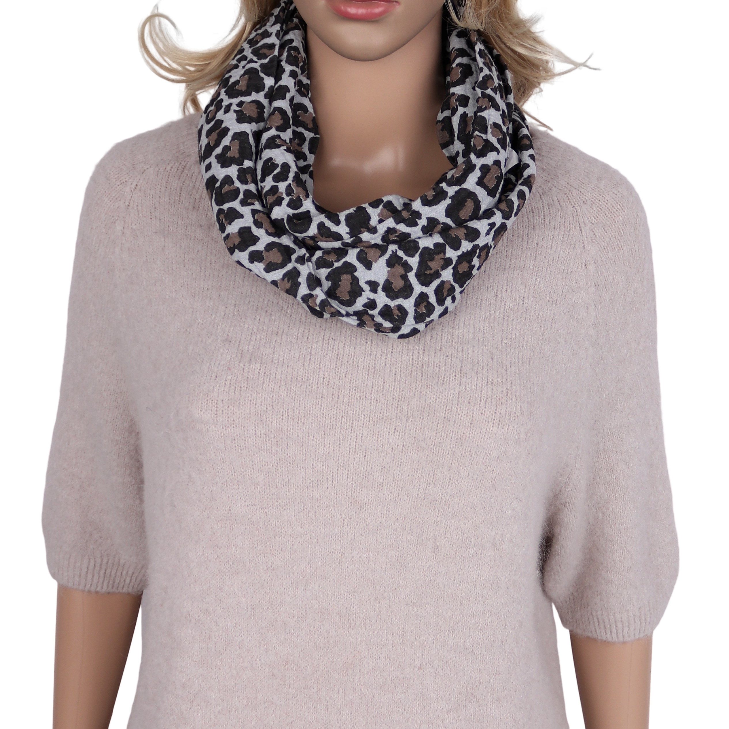 MIRROSI Loop Damen Schal aus Musellin, Made in Italy 70x20cm, Leo, Schlauchschal, (Zweimal um den Hals wickelbar, ca.70x20cm), Damen Halstuch ideal für Frühling, Sommer oder Herbst