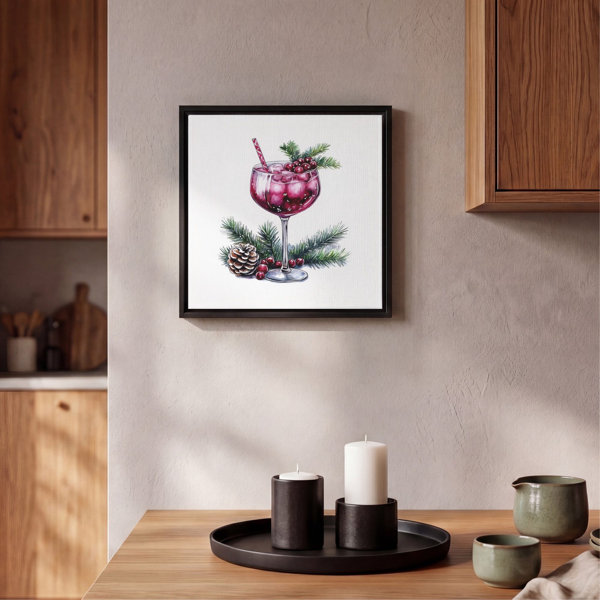 OneMillionCanvasses® Leinwandbild mit Rahmen - Winter - Cocktail - Dekoration - Getränk - Weihnachten, Fotodruck (1 St), Leinwand Bilder Klein, Wand Dekoration Aesthetic 20x20cm