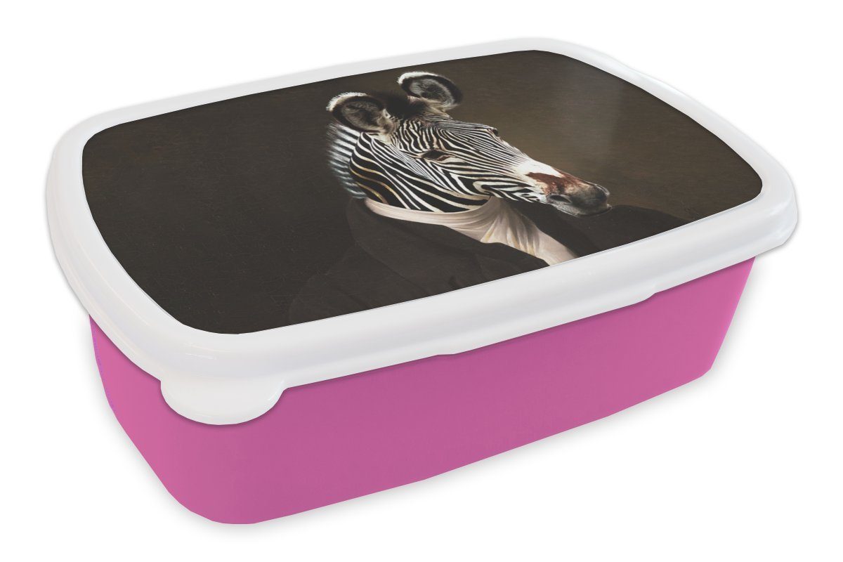 MuchoWow Kunststoff Kinder, (2-tlg), Zebra Mädchen, Lunchbox - Erwachsene, rosa Kunststoff, Kunst, für Alte Meister Brotdose Brotbox - Snackbox,