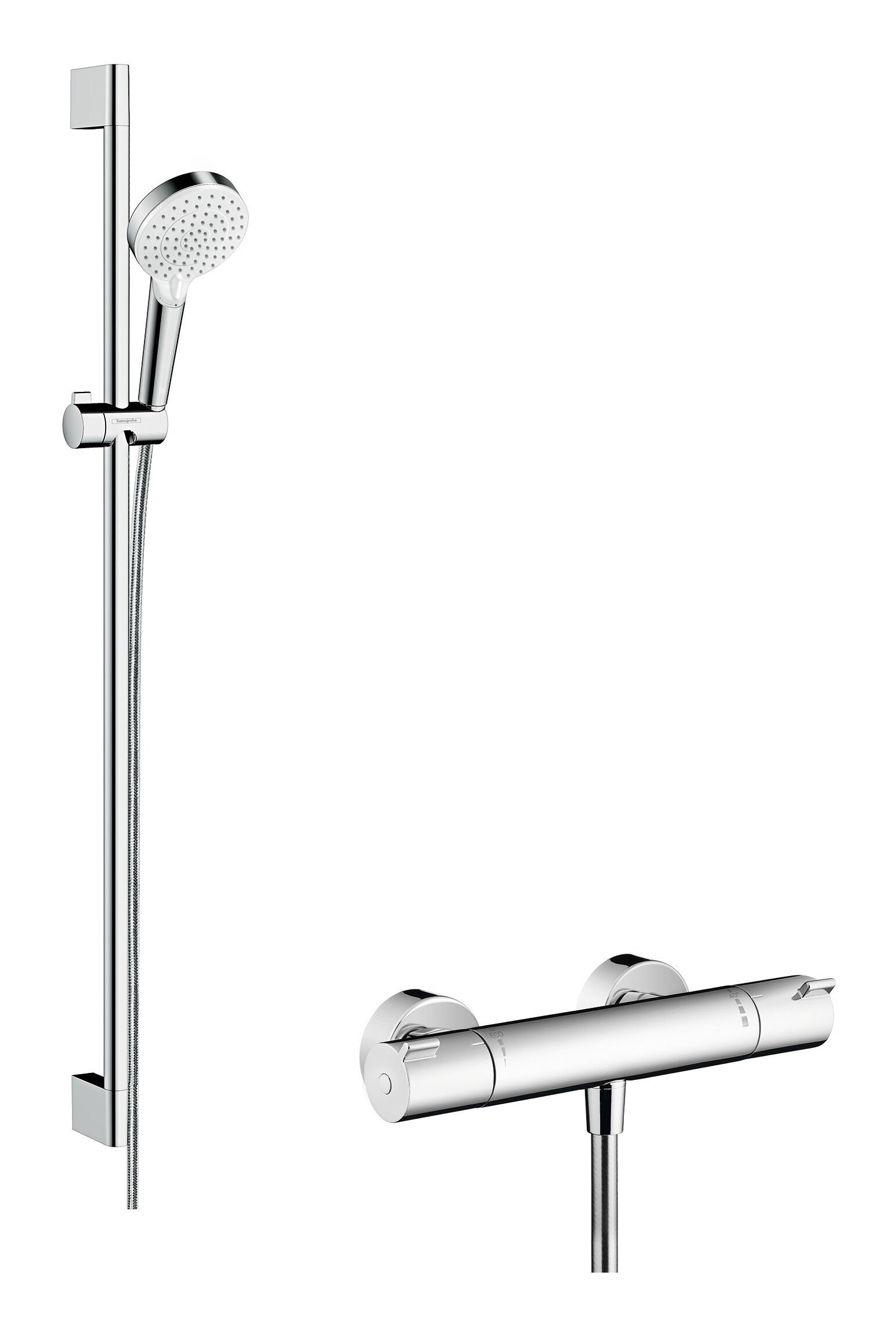 hansgrohe Duschsystem Crometta, Höhe 95.9 cm, 2 Strahlart(en), Vario m. Ecostat 1001 CL Thermostat u. Brausestange 900 mm - Weiß