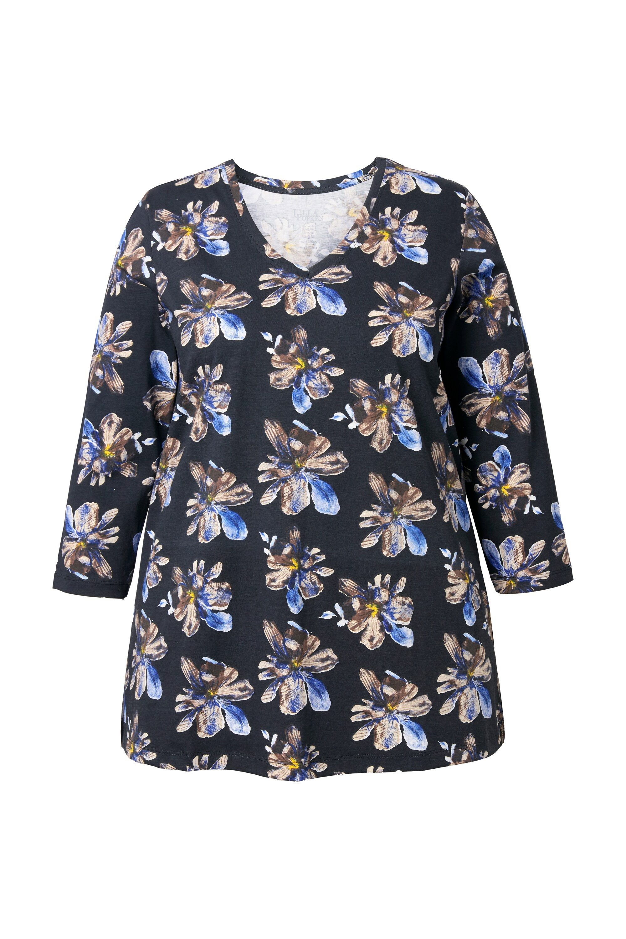 Ulla Popken Longshirt Shirt A-Linie V-Ausschnitt 3/4-Arm günstig online kaufen