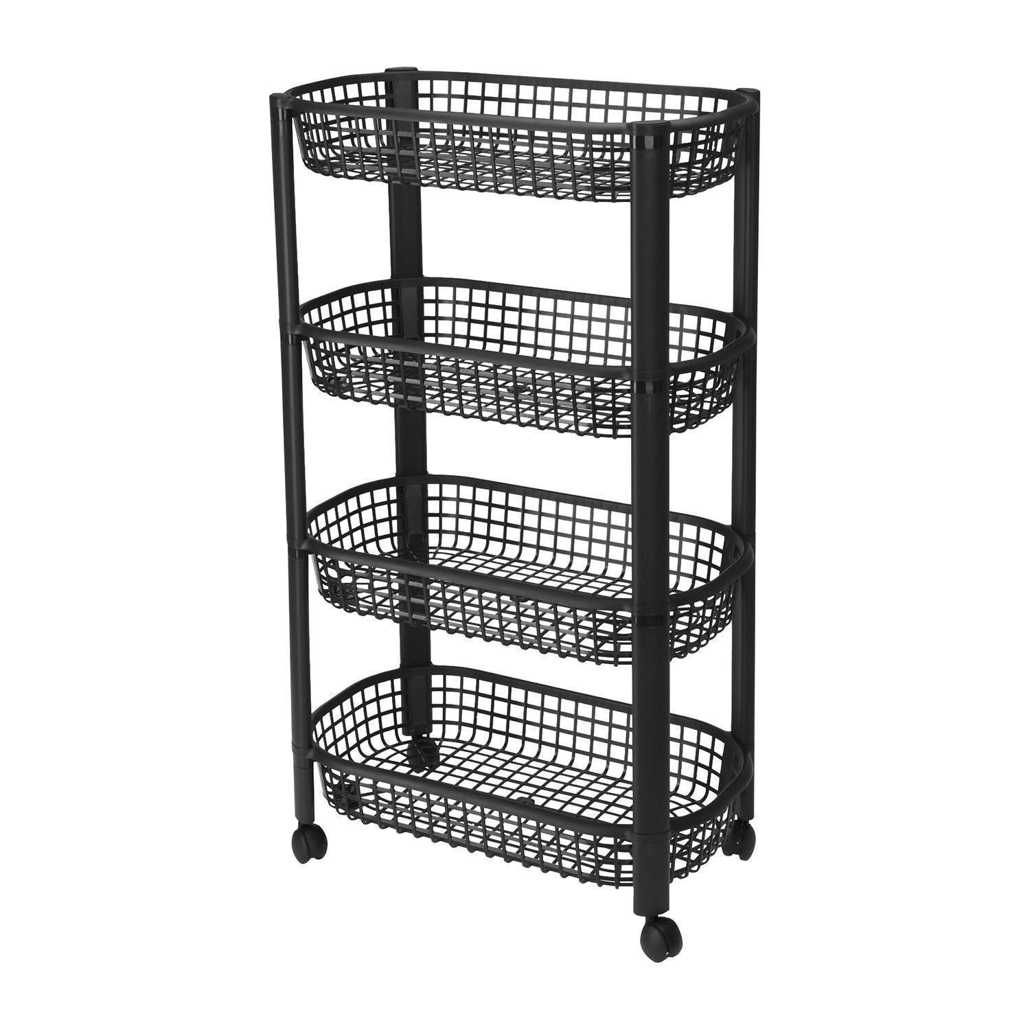 Koopman Rollwagen ROVIA, Schwarz, Kunststoff, B 46 x H 76 x T 26 cm, mit vier Rollen, mit vier Körben