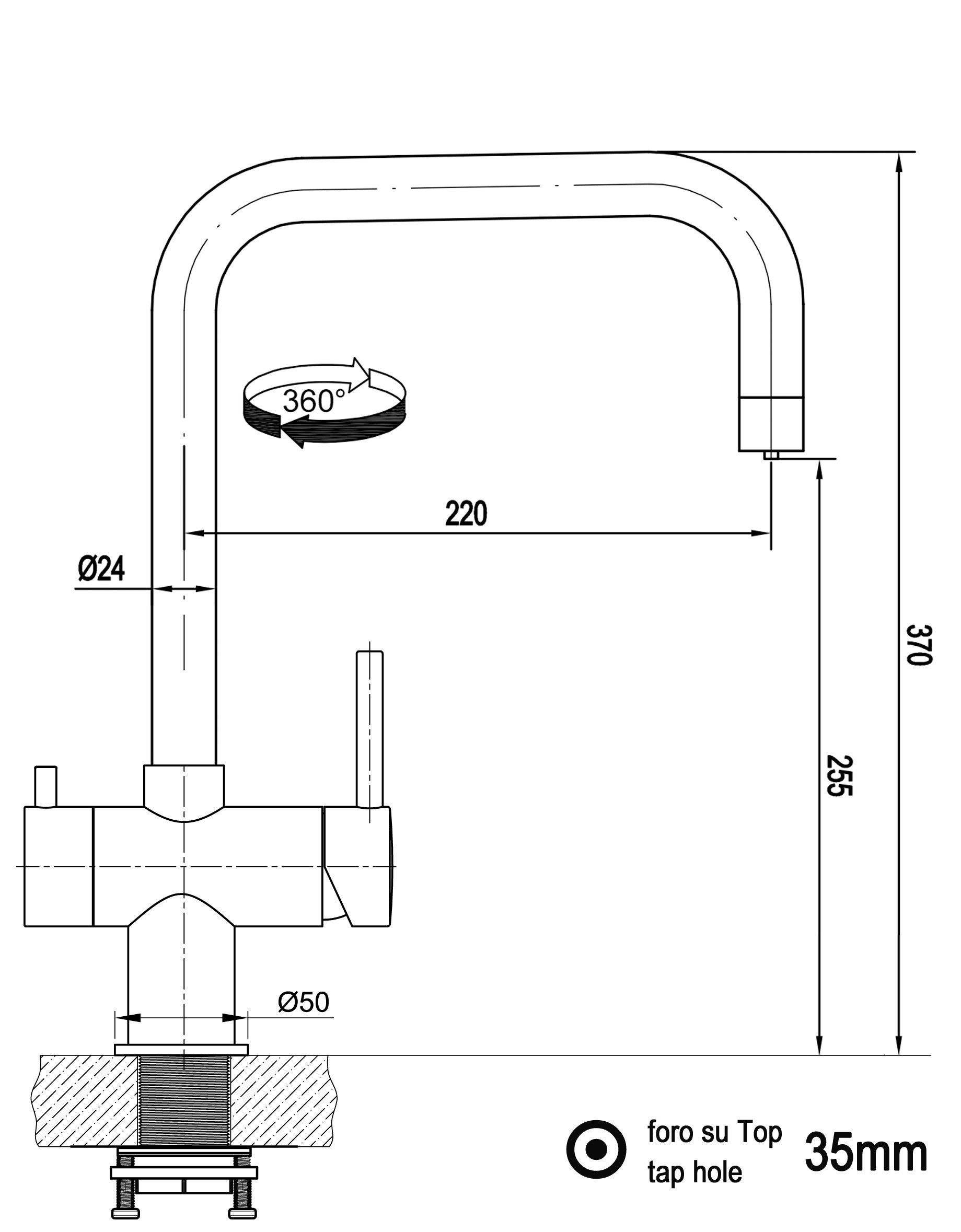 Anschluss zum Boiler einen Edelstahl Küchenarmatur GEBÜRSTET an NIEDERDRUCK einen Wasserfilter und N-Auslauf, Niederdruck- für 3 Wege Massiv VIZIO Küchenarmatur