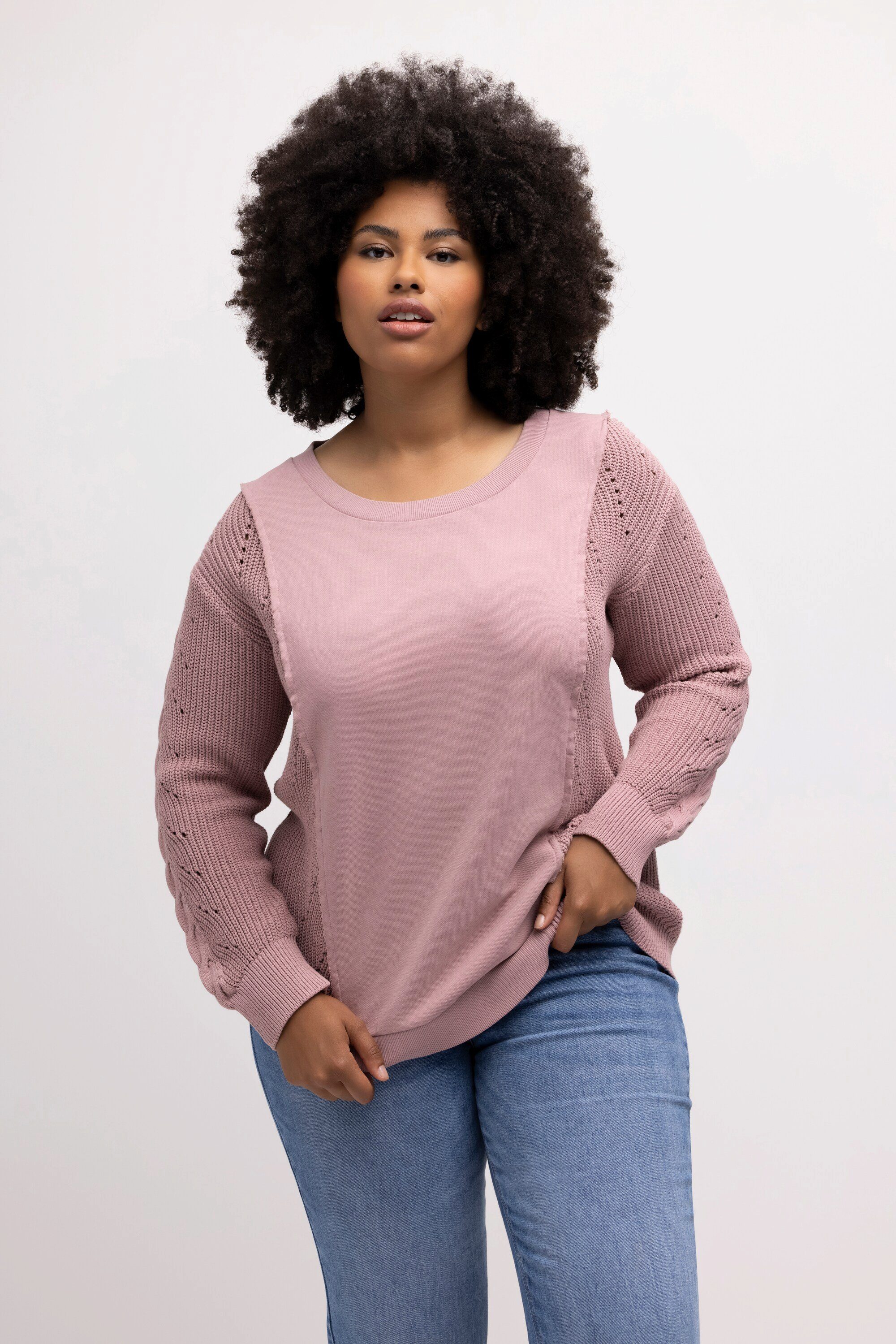 Sweatshirt Sweatshirt Strickeinsatz Classic Rundhals Langarm