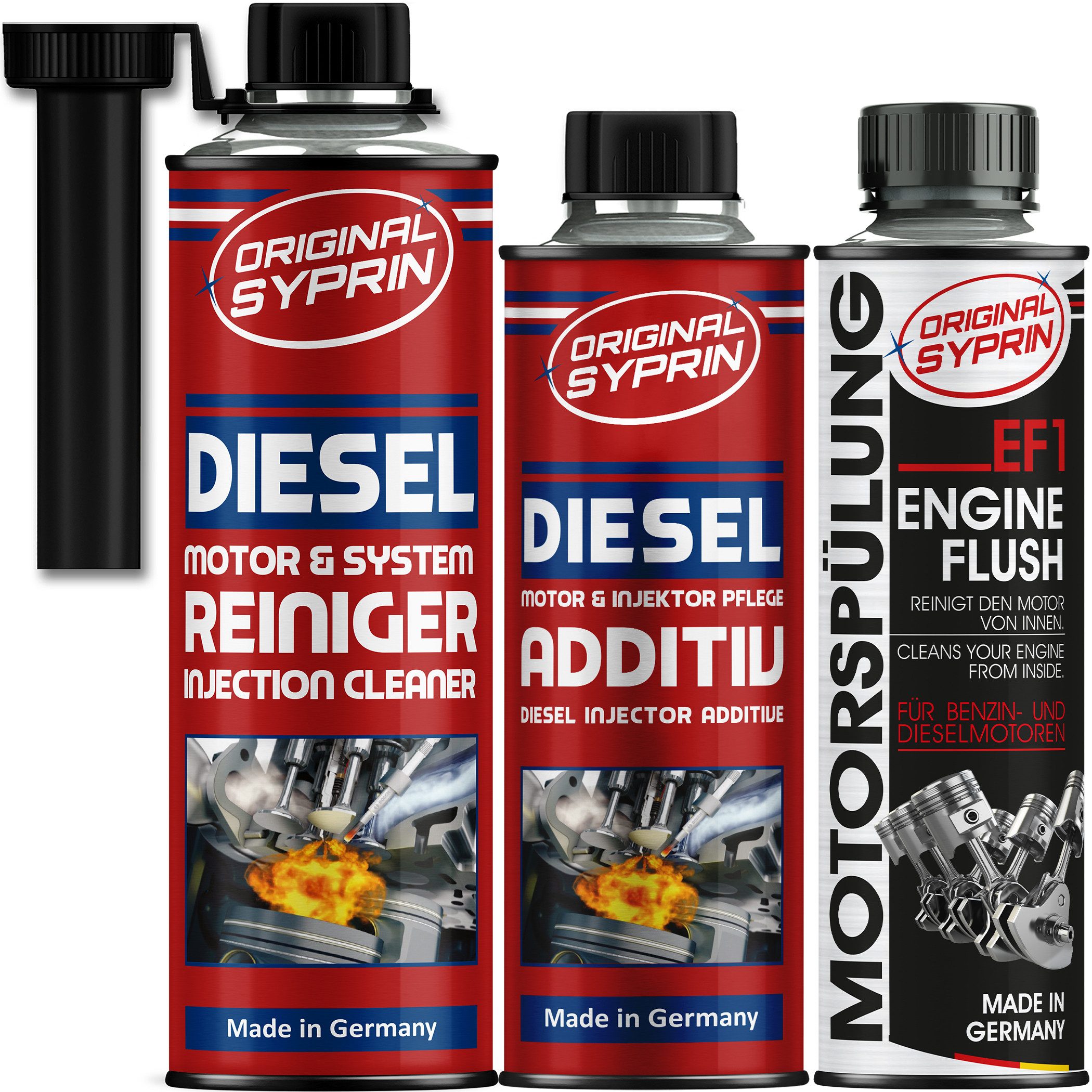 Original Syprin Diesel-Additiv Diesel Systemreiniger Set mit Diesel Additiv & Motorspülung, 1 l, (3-St)