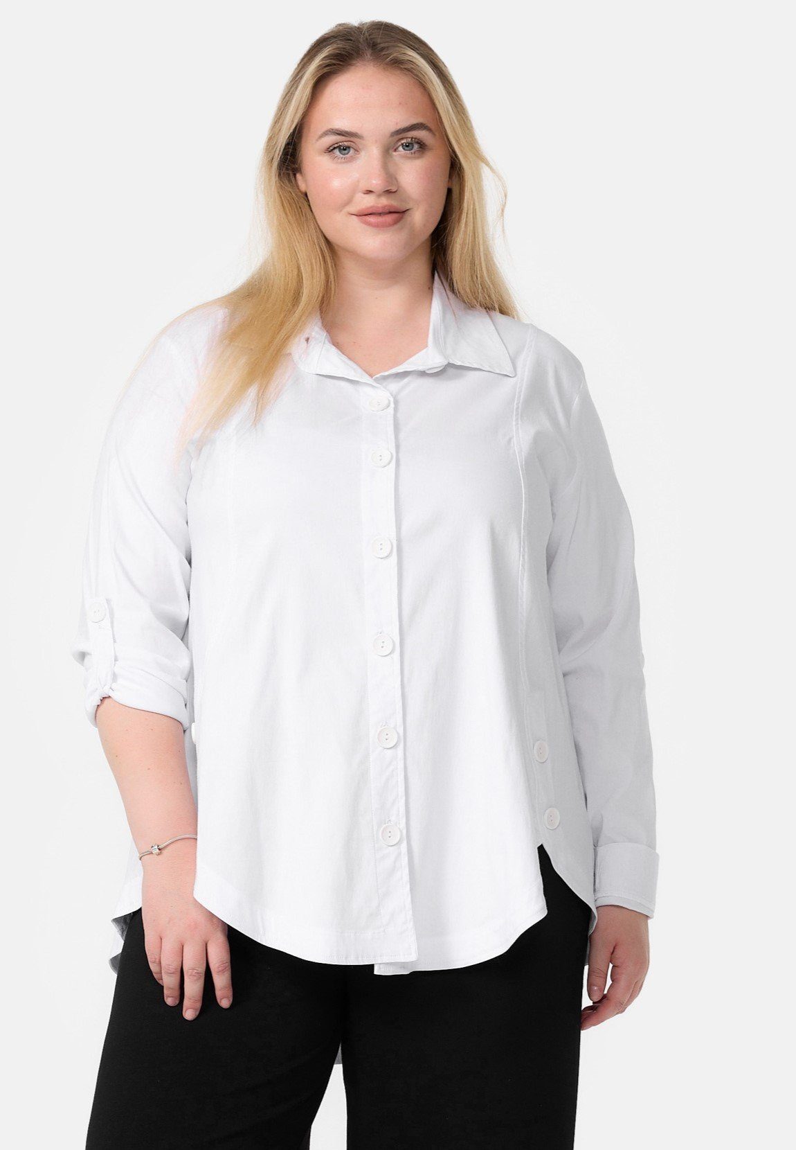 Kekoo Langarmbluse Klssische Bluse in A-Linie mit Elasthan 'Essential' Weiß