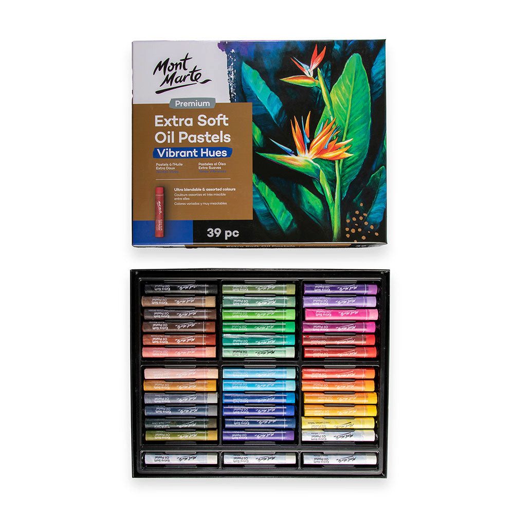 Mont Marte Pastellkreide - Extra weiche Ölpastellkreide Set- Lebendige Farben 39 / 52 / 72 Stk., - Für brillante Kunstwerke - Ideal geeignet für Anfänger & Profi