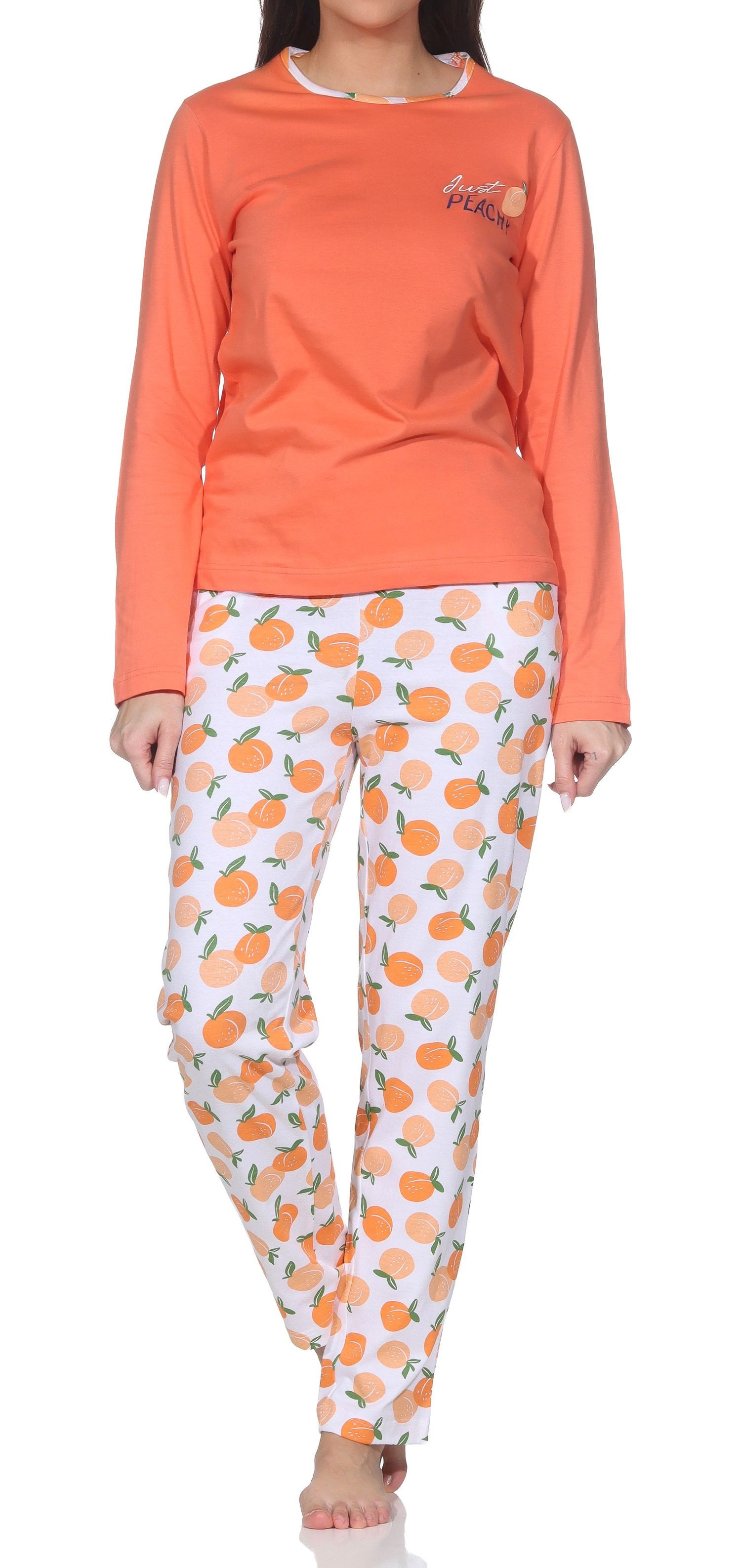Normann Pyjama Normann Damen Pyjama langarm – „Peachy“ Design – Soft-Jersey Komfort