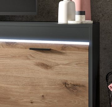 Furn.Design Lowboard Danilos (TV Unterschrank in Eiche und grau, Breite 185 cm), inklusive Beleuchtung