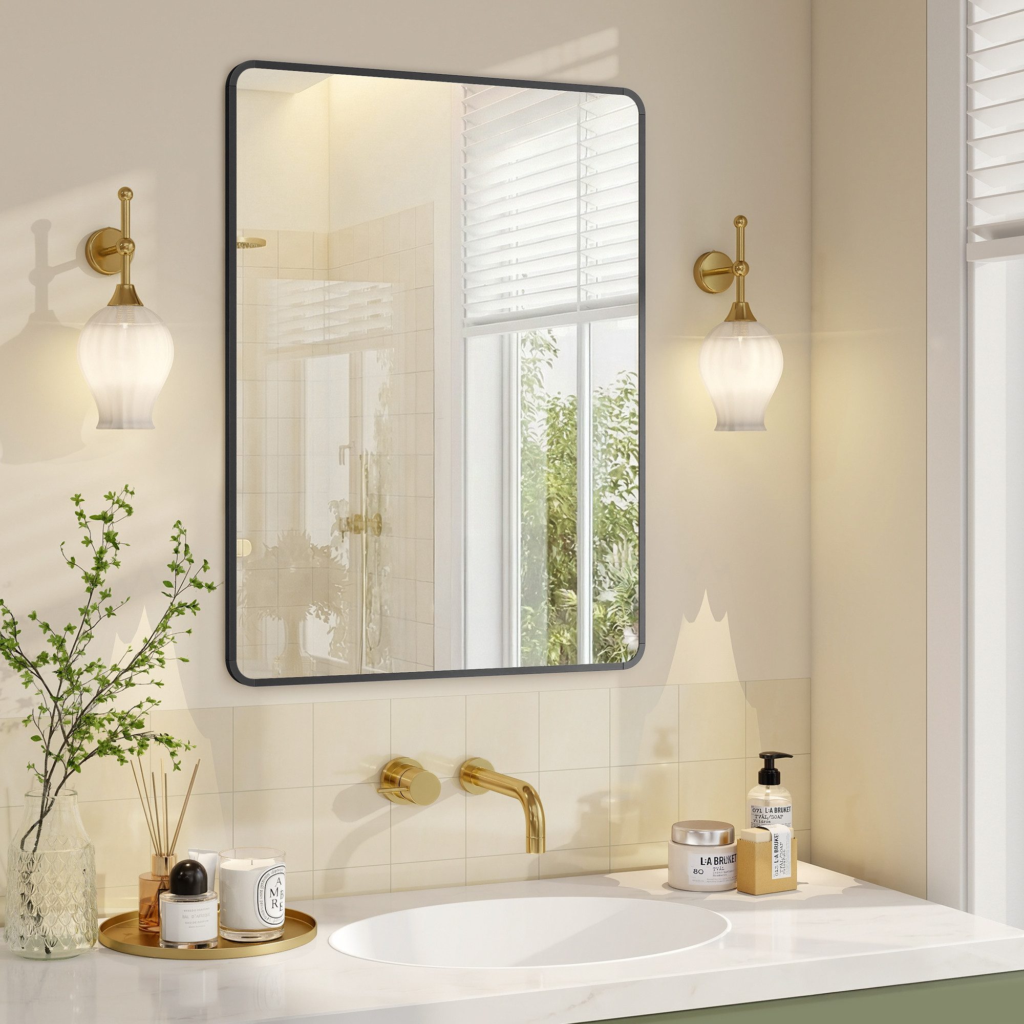 SONGMICS Standspiegel 2 Aufhängemöglichkeiten, Spiegel für Bad mit Sicherheitsfolie, 81 x 61 cm, Spiegel für Bad, Aluminiumrahmen, mit Sicherheitsfolie – Bild 2 von 5