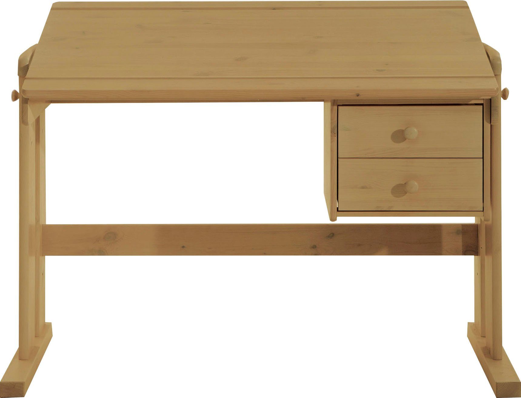 Lüttenhütt Kinderschreibtisch Hein, Schreibtisch in Kiefer massiv, höhenverstellbar mit Schubladen Kiefer massiv natur gelaugt