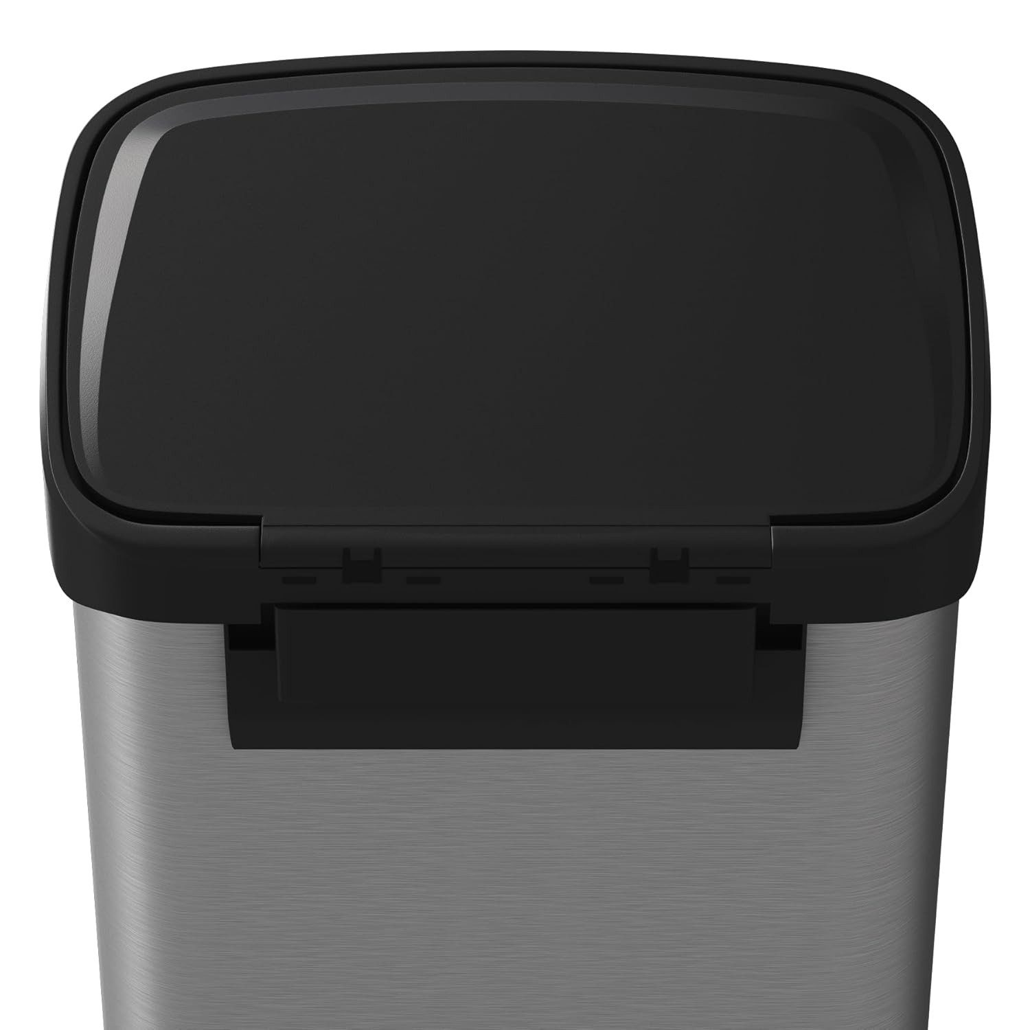 GarveeMore Mülleimer Edelstahl 50L mit Deckel, großer Tretmülleimer für Küche, rostfrei, mit Beutelring, Soft-Close Kunststoffdeckel, Griff hinten