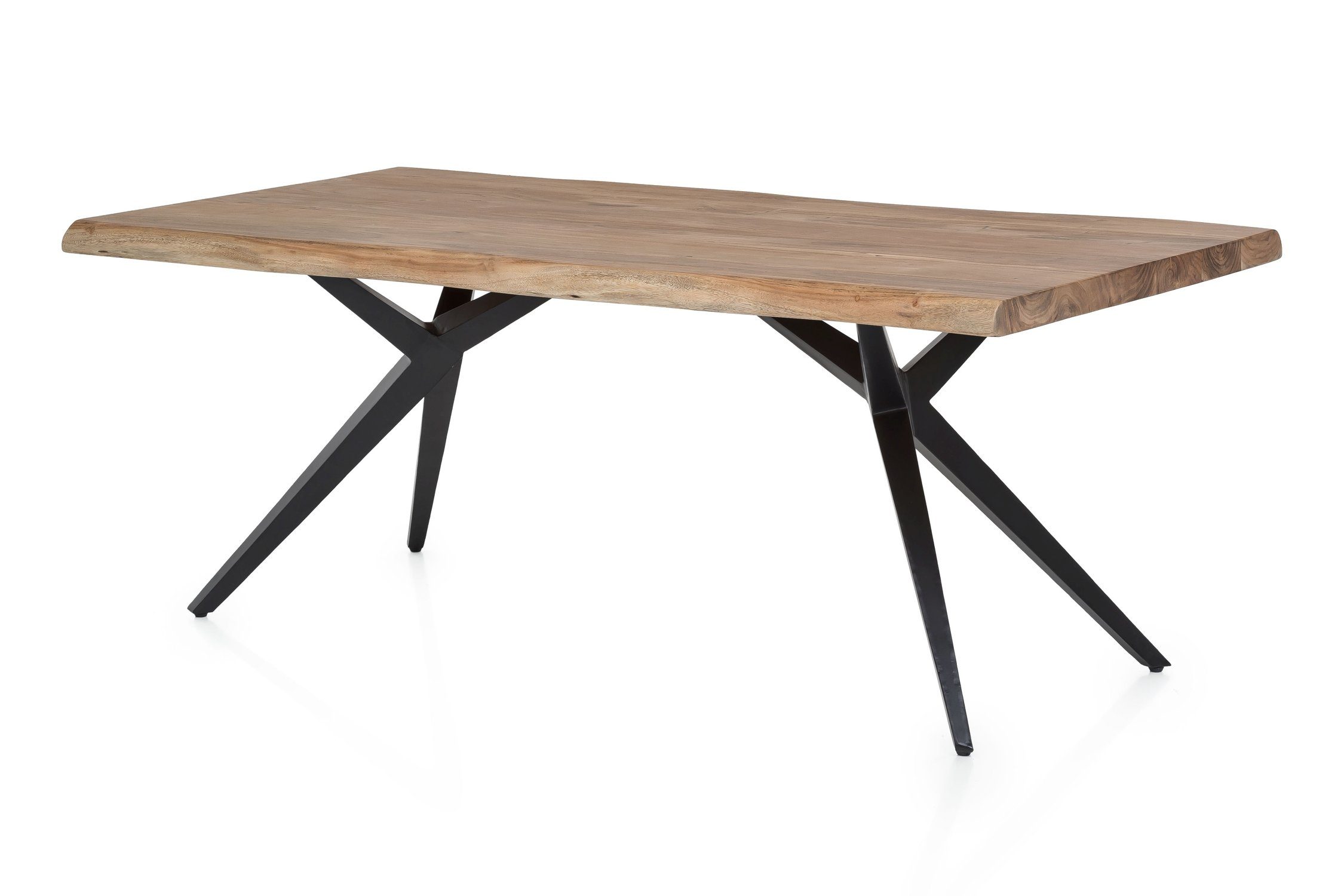 TPFLiving Baumkantentisch Stratos - Platte Akazie, Gestell Metall (mit Baumkante wie gewachsen - Platte natur, Gestell antikschwarz, Baumkantentisch - Desinger Tisch Luxus - Esstisch massiv), Plattenstärke 36 mm - Baumkantentisch 160x85cm