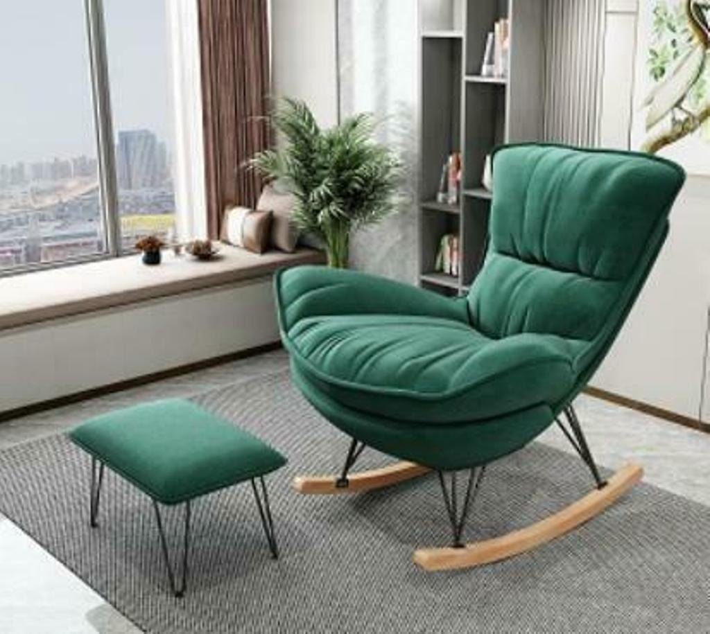 JVmoebel Schaukelstuhl Sessel Stuhl Relax Polster Grün Textil Club Einsitzer Designer Hocker Sofa