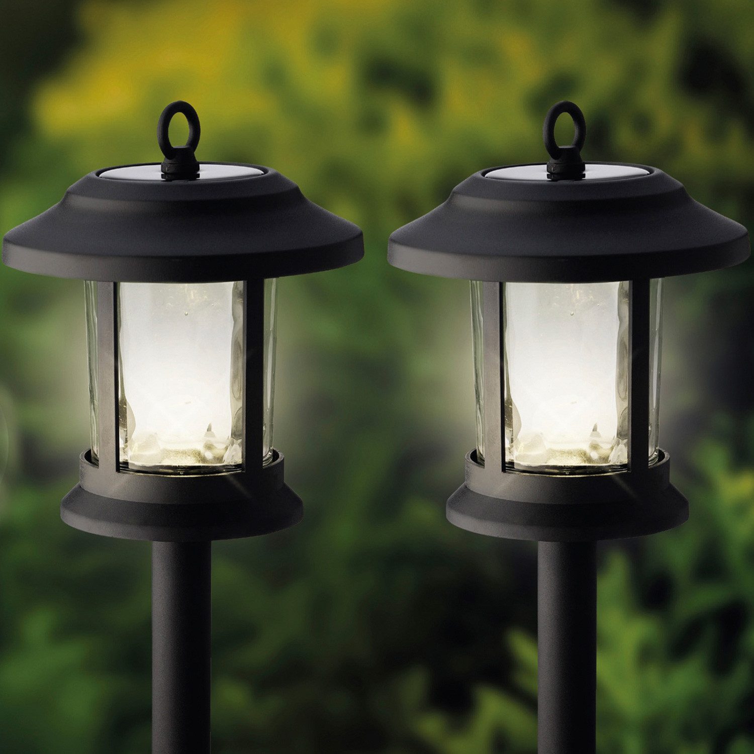 MARELIDA LED Solarleuchte LED Solar Gartenleuchte 3in1 Laterne/Hängeleuchte/Wegleuchte 2er Set, LED Classic, warmweiß (2100K bis 3000K)