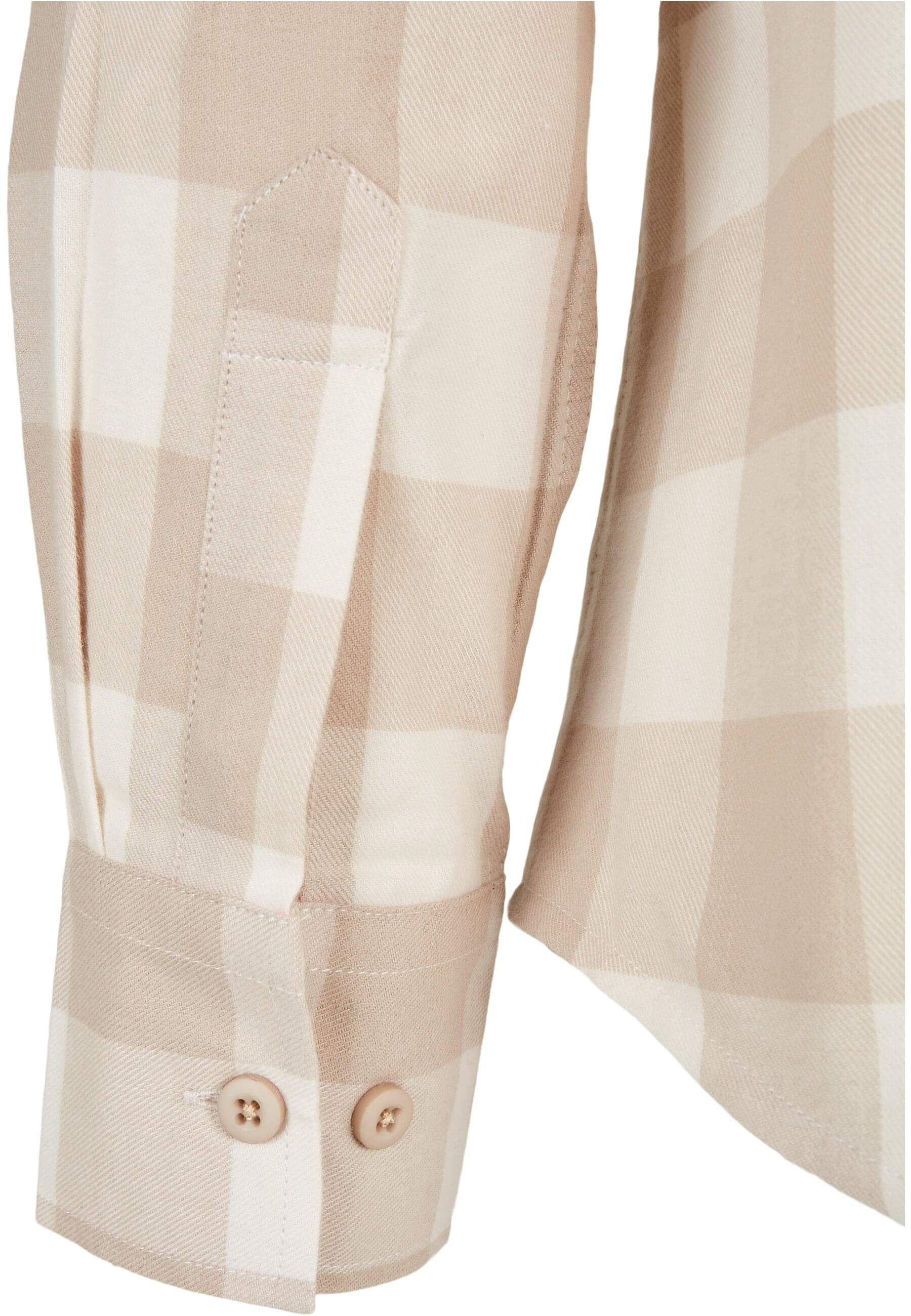 Ladies Checked Shirt URBAN Damen whitesand-lighttaupe Langarmhemd CLASSICS Turnup (1-tlg) Flanell