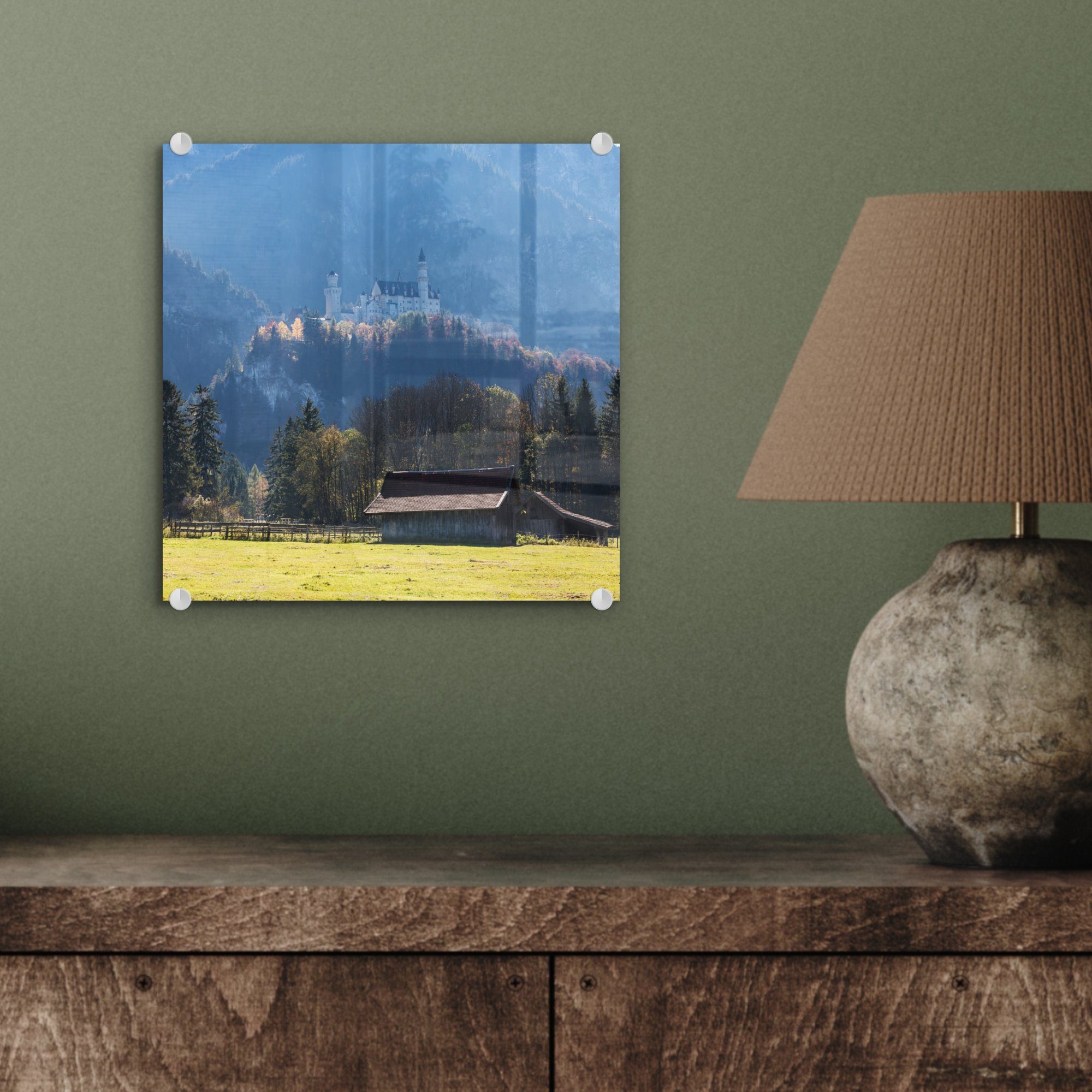 MuchoWow Acrylglasbild Schloss Neuschwanstein auf Berg, Glas St), Glas Bilder - einem - Wanddekoration Foto Glasbilder - auf Wandbild auf (1