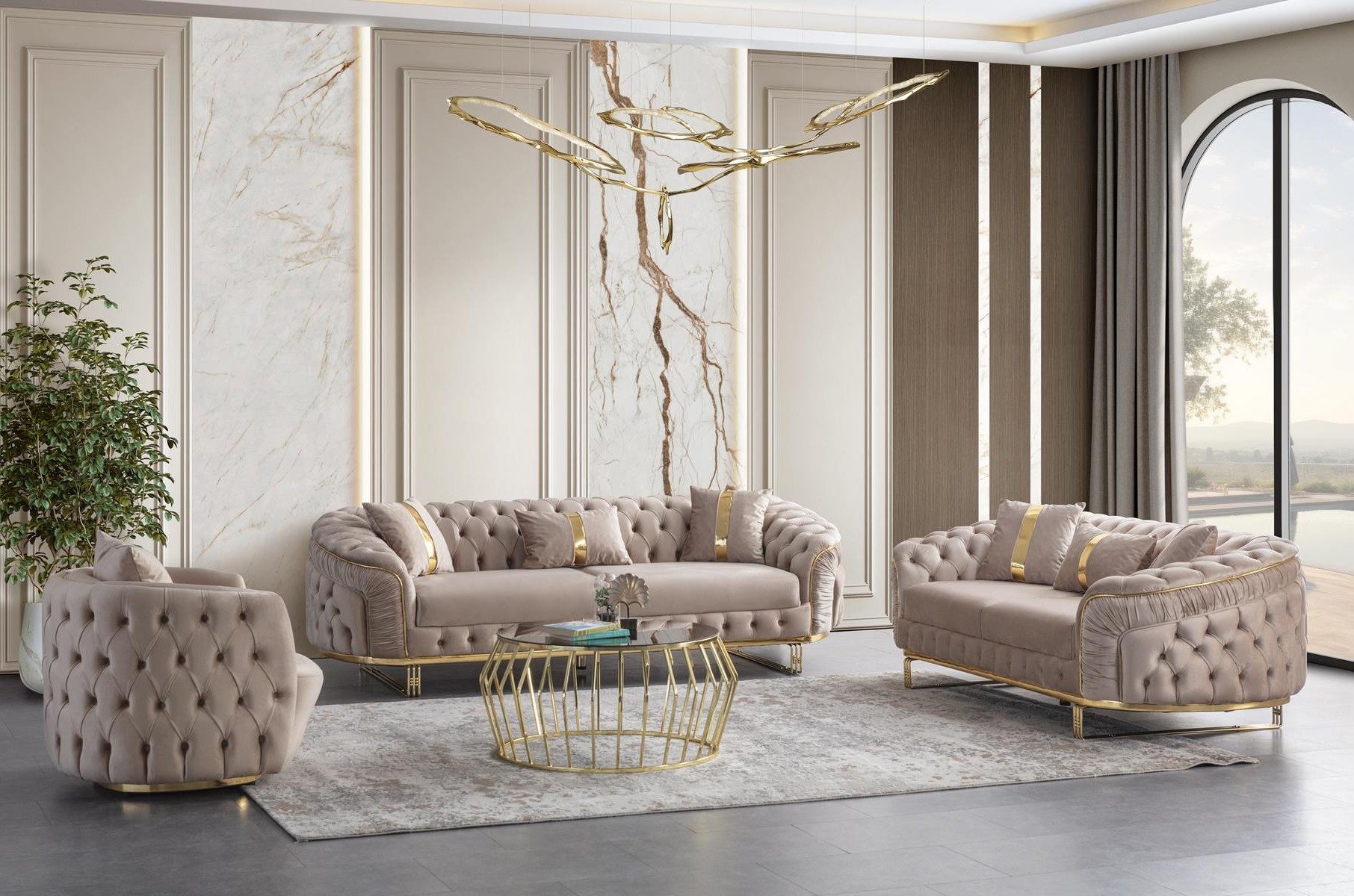 Xlmoebel 3-Sitzer XLMOEBEL Sofa- und Sessel-Set in Beige mit modernem Design, Couchgarnitur 3 Teile, Made in Europa