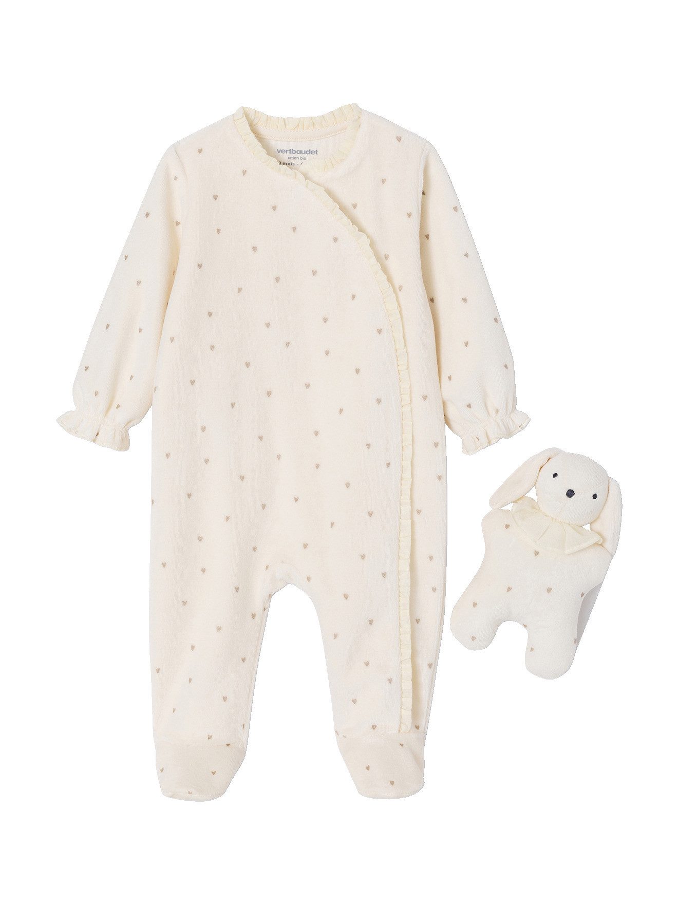 Schlafoverall Baby Schlafanzug und Kuscheltier-Set aus Samt