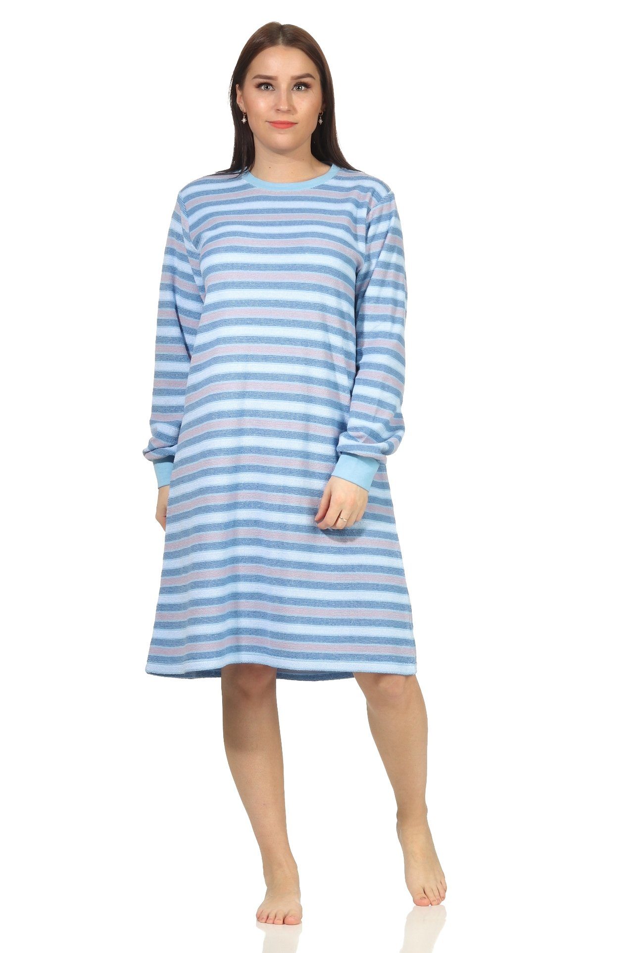 Creative by Normann Nachthemd »Damen Frottee langarm Nachthemd mit Bündchen  in Ringeloptik - auch in Übergrössen« online kaufen | OTTO