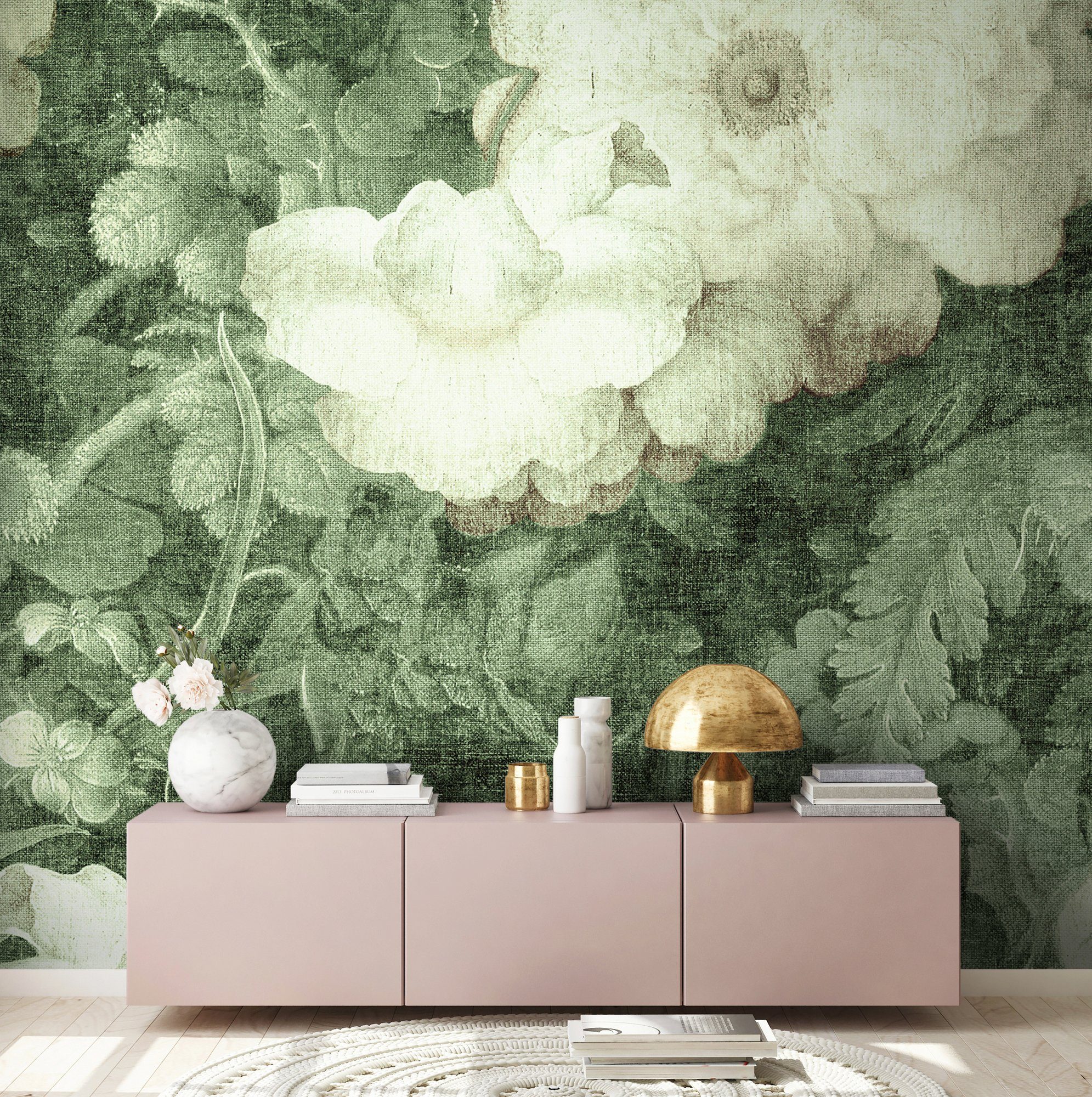 Paper glatt, Art 2, 47 Architects Atelier Schräge, Fototapete floral, Wand, Decke (4 Blossom Vlies, hellgrün/creme/weiß St),