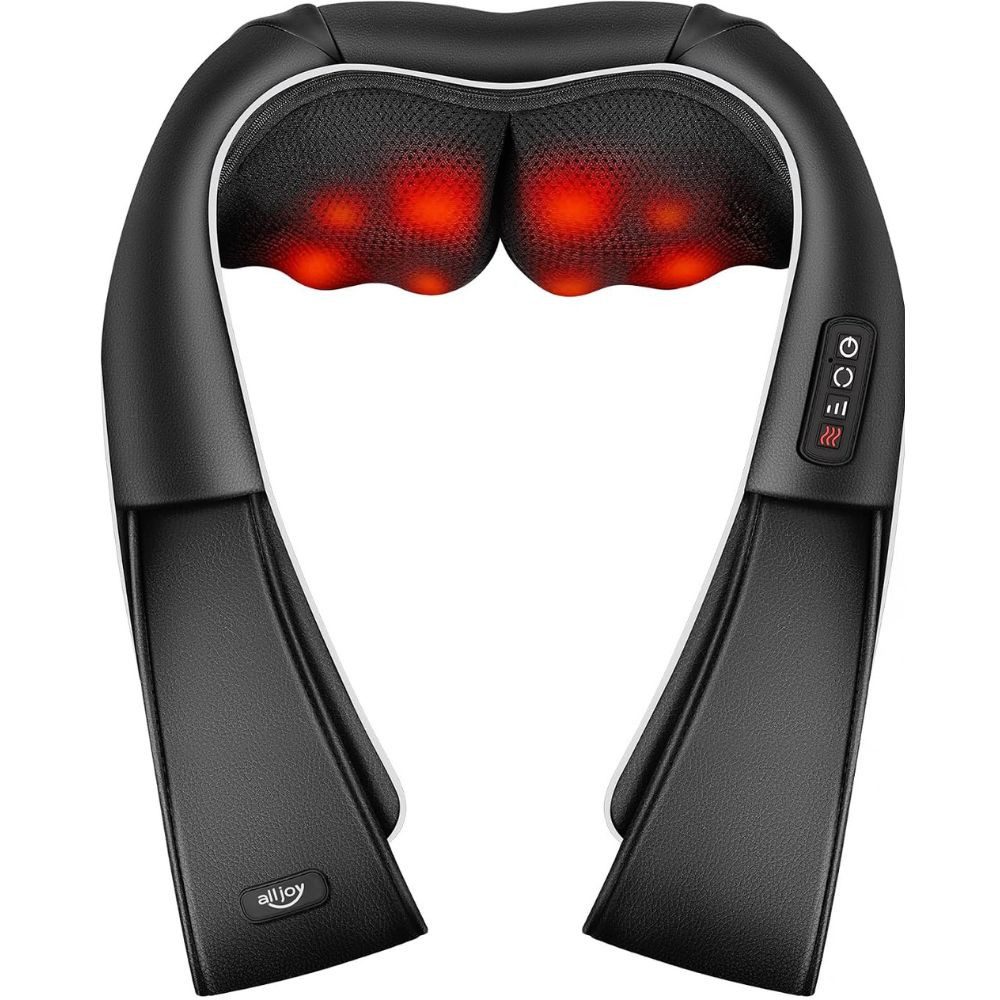 ALLJOY Shiatsu-Massagegerät Nackenmassagegerät mit Wärme, 3D Neck Massager Shiatsu Massagegerät, Packung, Shiatsu Nacken- und Schultermassagegerät, 8 Massageköpfe, bidirektionale Knetmassage, Wärmefunktion