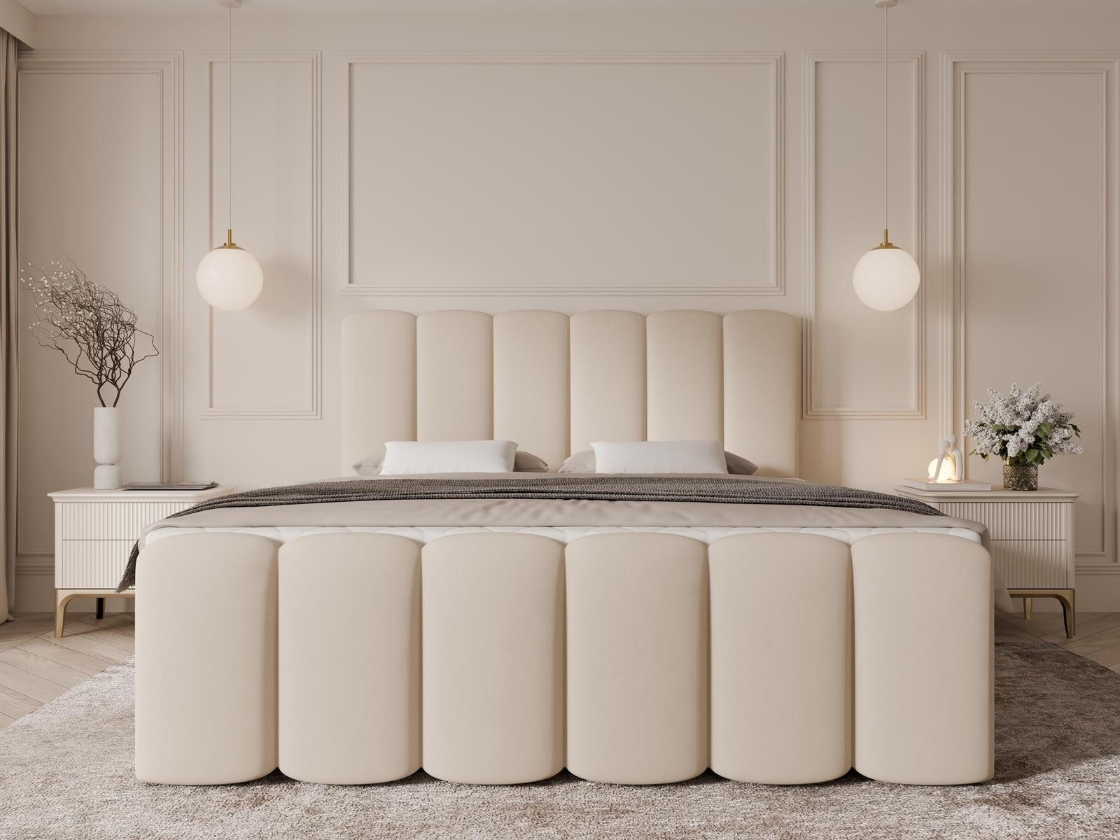 Compleo Boxbett Wolkenbett, Bequem H3 CAOBA, Doppelbett gepolstertes Kopfteil mit Bettkasten
