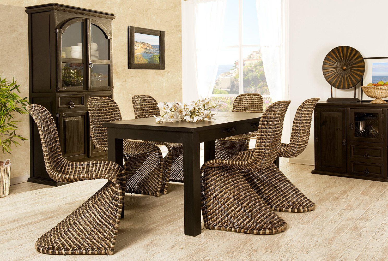 Esszimmerstuhl Freischwinger Rattan Geflecht Rattanstühle für Innen