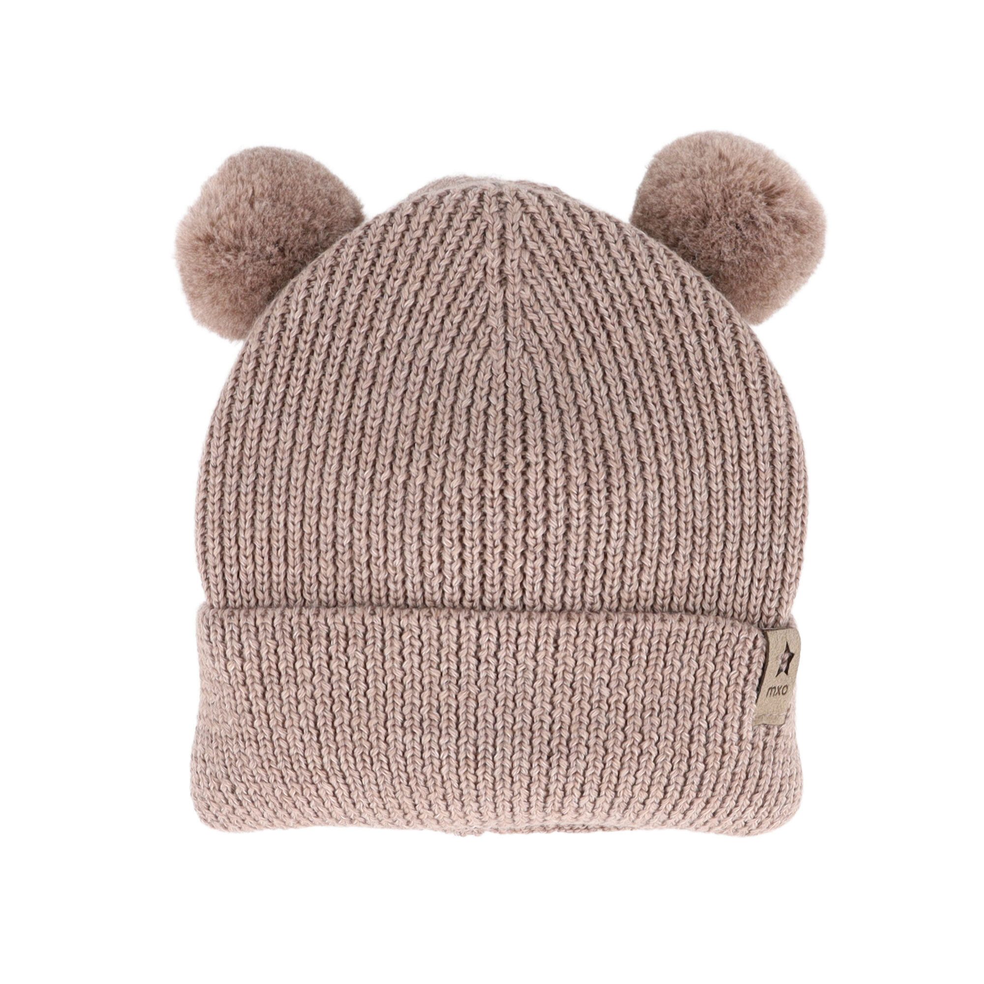 MAXIMO Strickmütze BABY-Umschlagmütze Rippe, Formstrick, 2 Pompons (1-St)