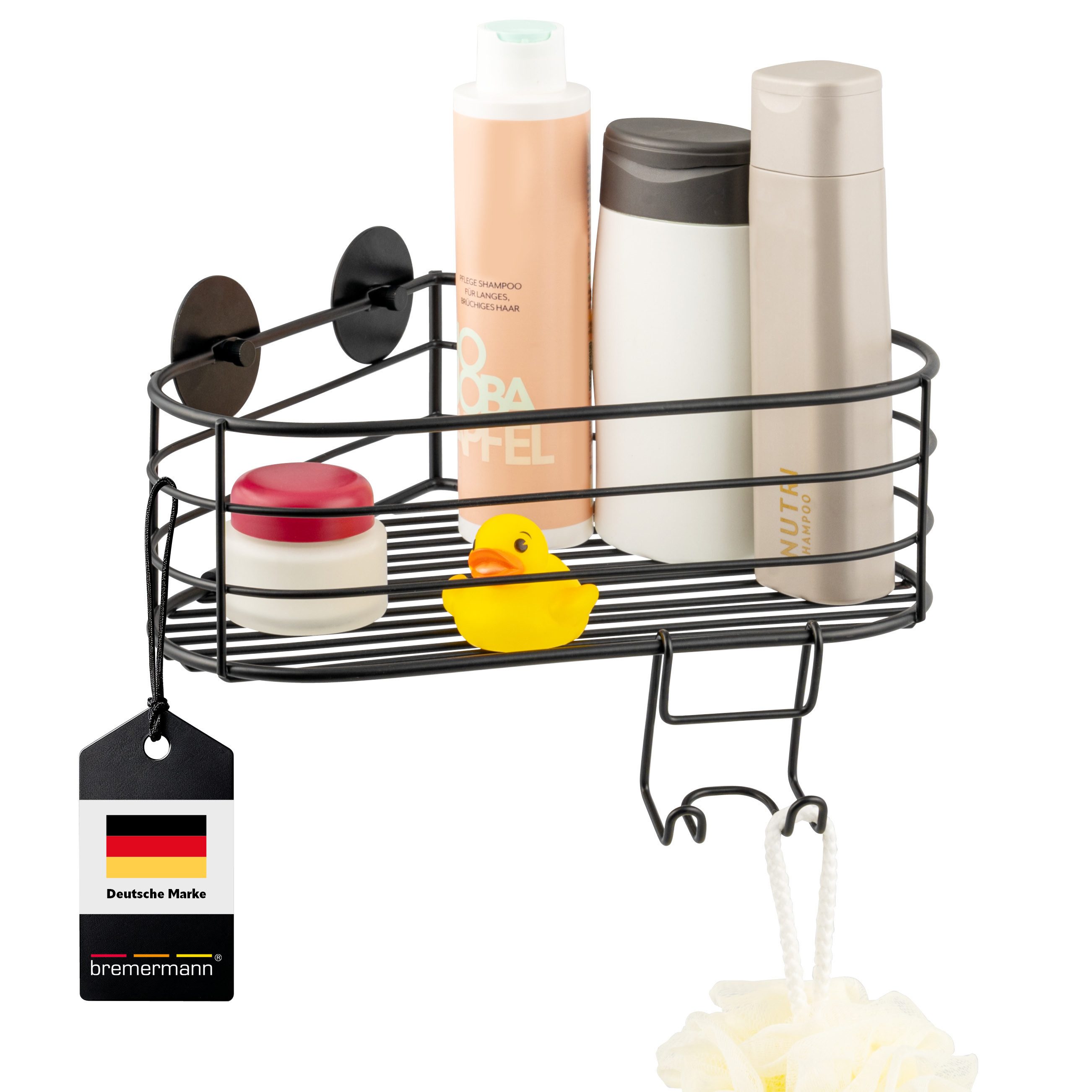 bremermann Duschablage Eck-Duschkorb, zur Wandmontage, schwarz, Kleben oder Bohren, 1-tlg.